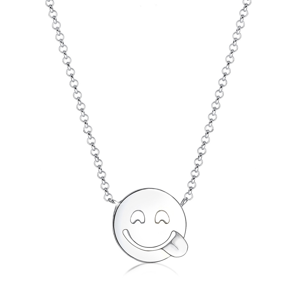 Elli Elli Collier Femme Pendentif Emoji Smile - (925/1000) Argent Bijoux