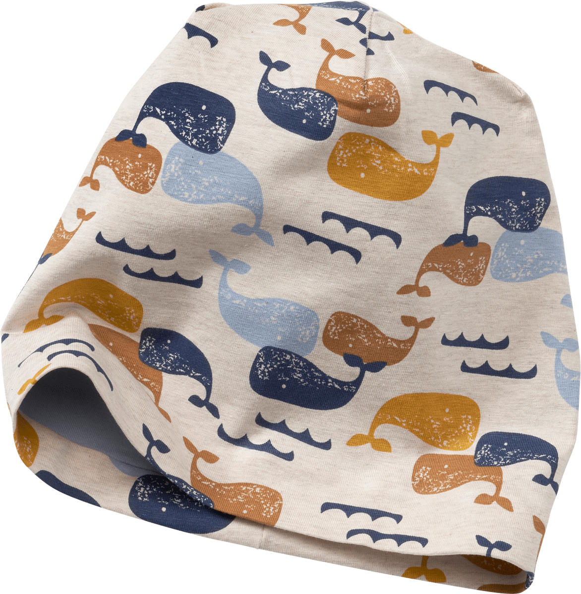 Mütze mit Wal-Muster, beige & blau, Gr. 52/53, 1 St