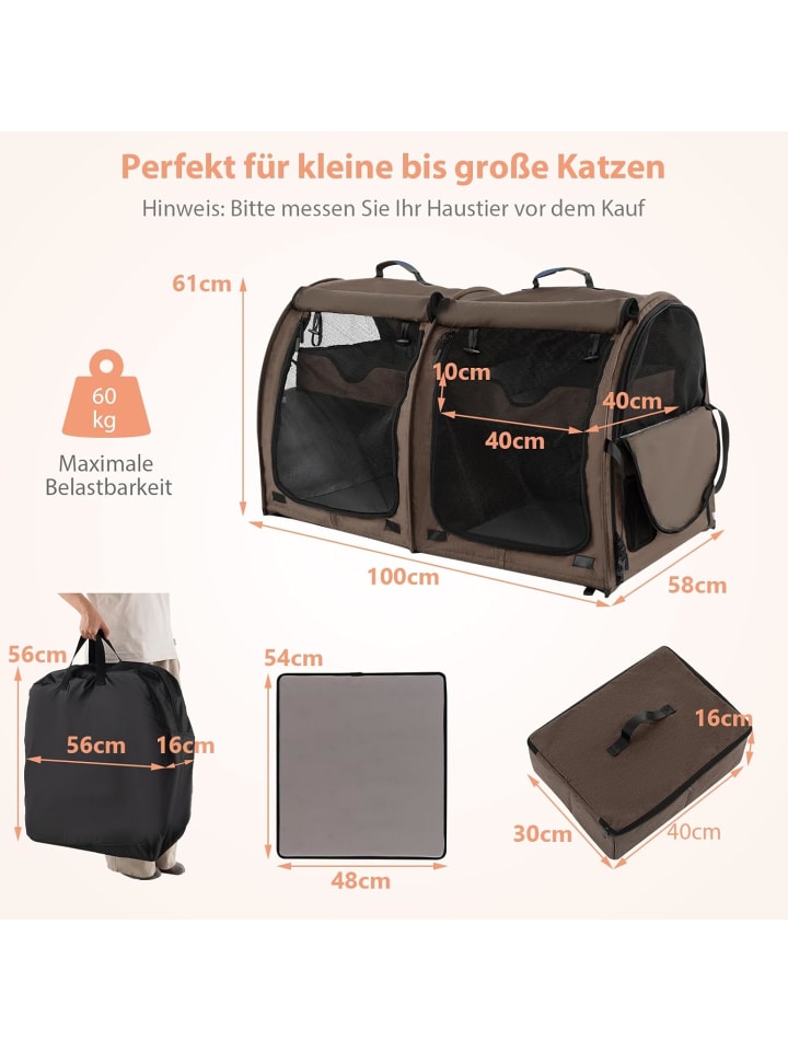 COSTWAY Hunde-Transportboxen in Braun günstig kaufen 100 cm