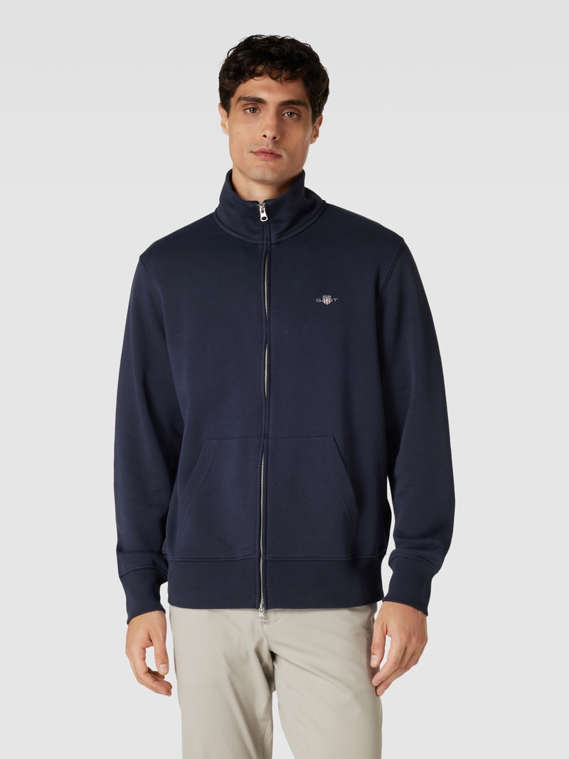 Regular Fit Sweatjacke mit Label-Stitching in marineblau