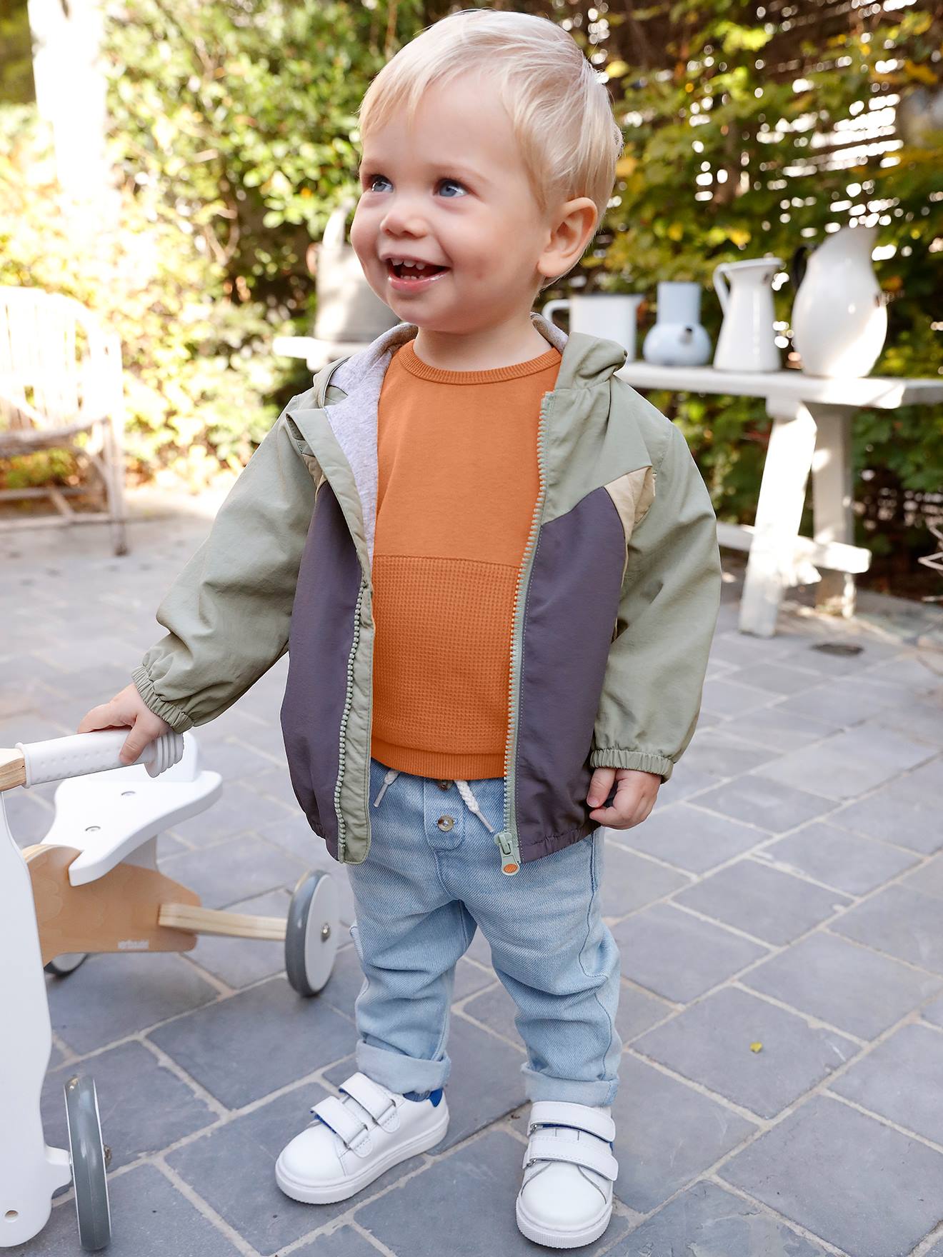 Blouson coupe-vent bébé garçon colorblock vert d'eau