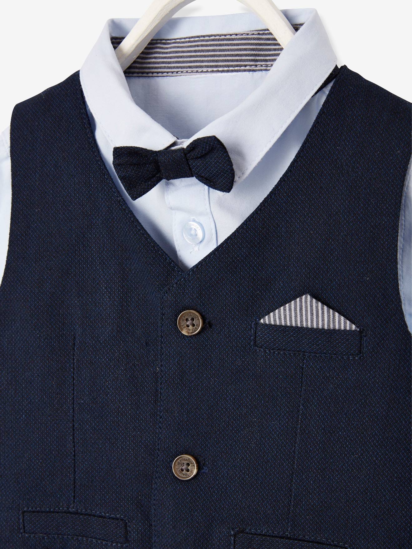 Ensemble 4 pièces bébé garçon cérémonie gilet + chemise + noeud papillon + pantalon encre