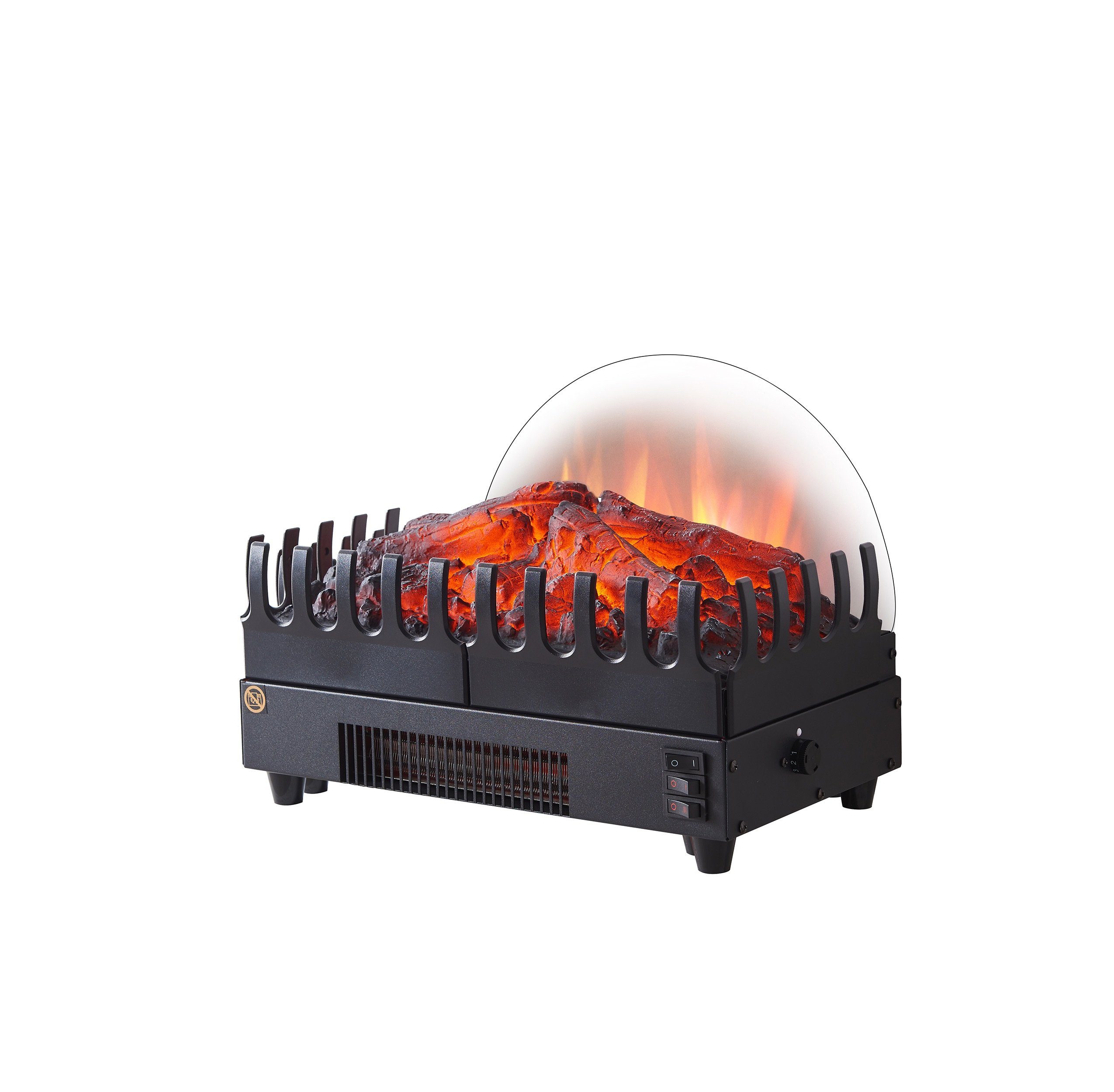 RICHEN Elektrokamin Atlas, Feuerstelle mit Heizung 2000W, Kamineinsatz aus Metall Mit Thermosthat, 3D-Flammeneffekt Schwarz