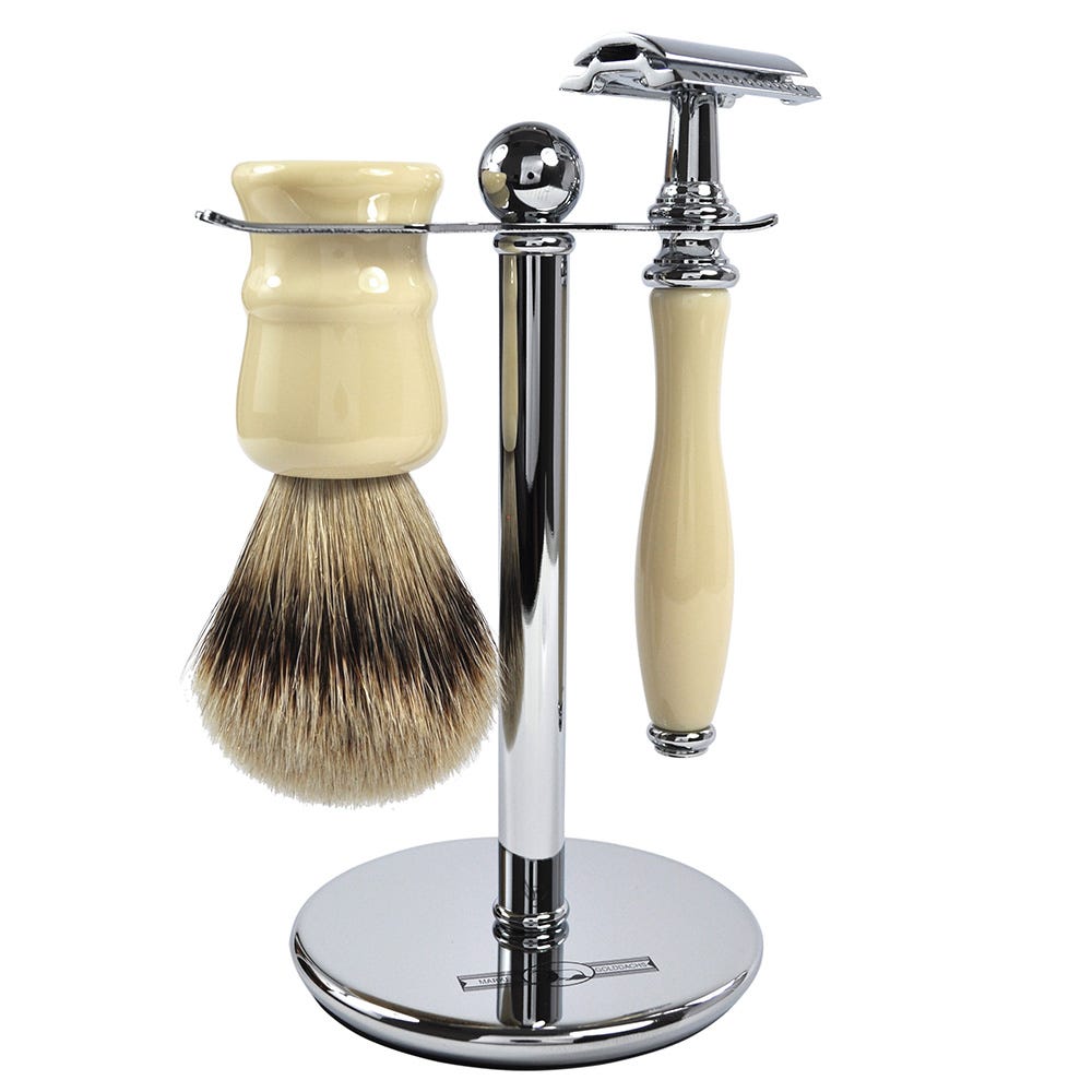 Golddachs Rasierset elfenbein/silber