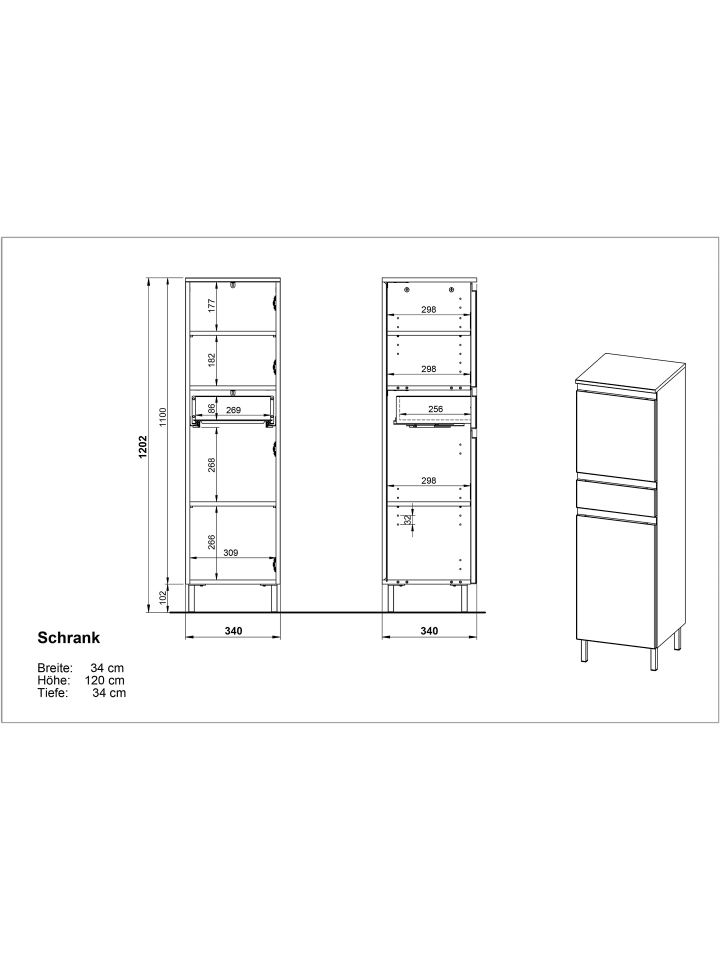 KADIMA DESIGN Hochschrank, verstellbare Böden, 34x34x120 cm, Weiß/Braun günstig kaufen onesize