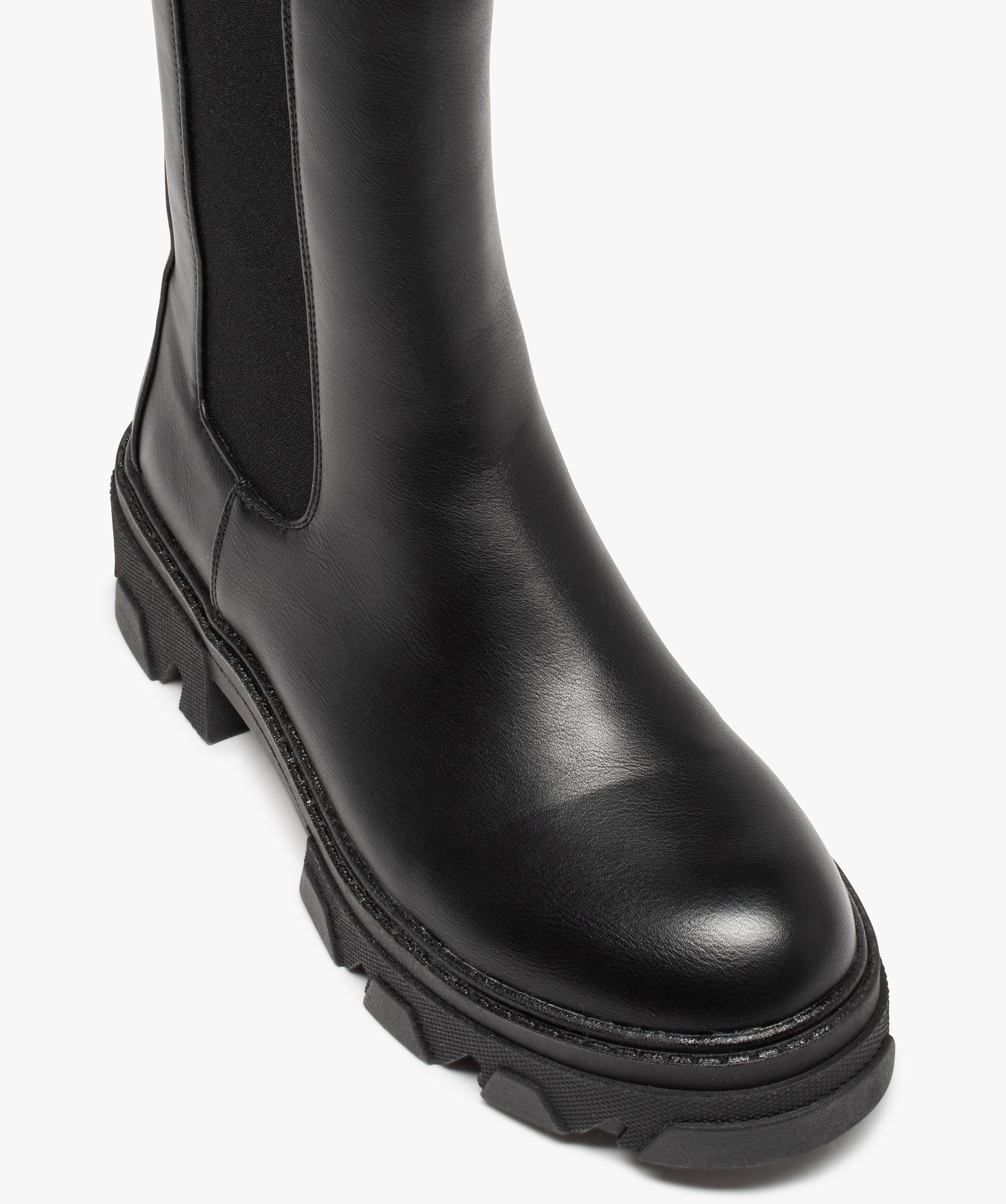 Boots femme Chelsea unies à semelle épaisse et crantée noir | GEMO