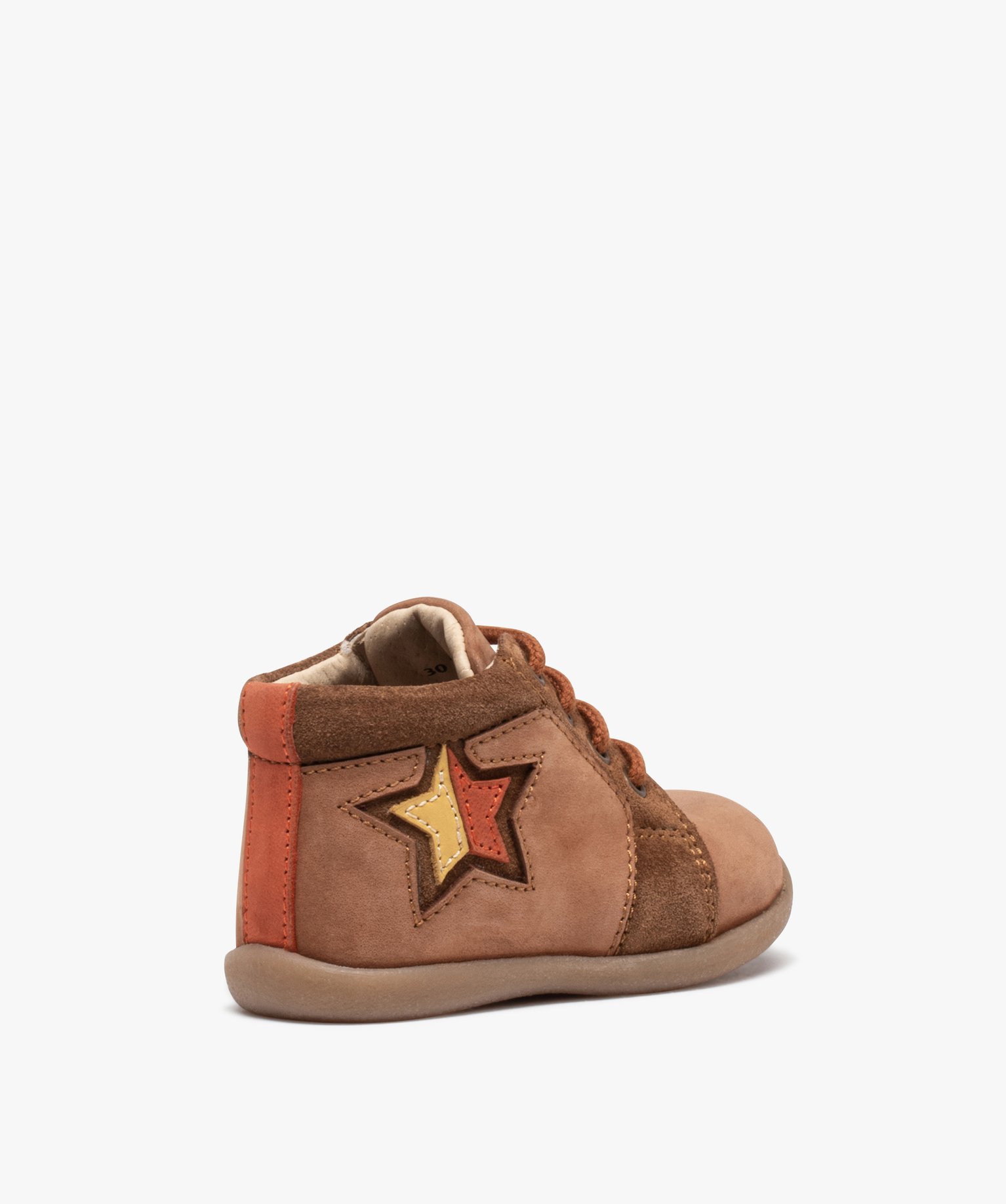 Bottillons premiers pas bébé Garçon en cuir motif étoile camel | GEMO