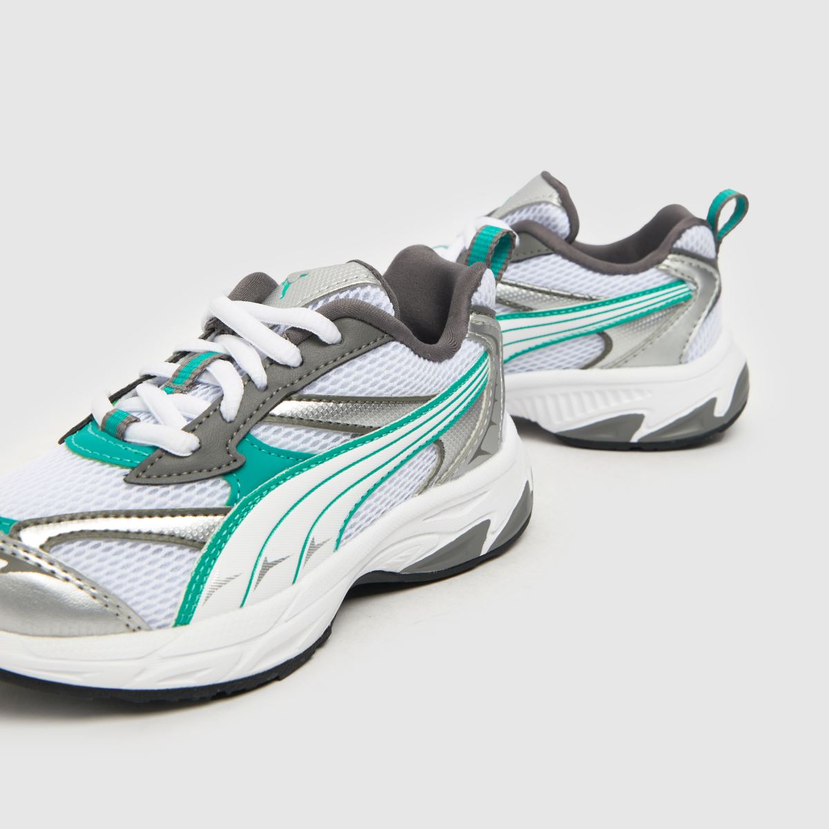 PUMA vita och gröna morfiska juniorsneakers