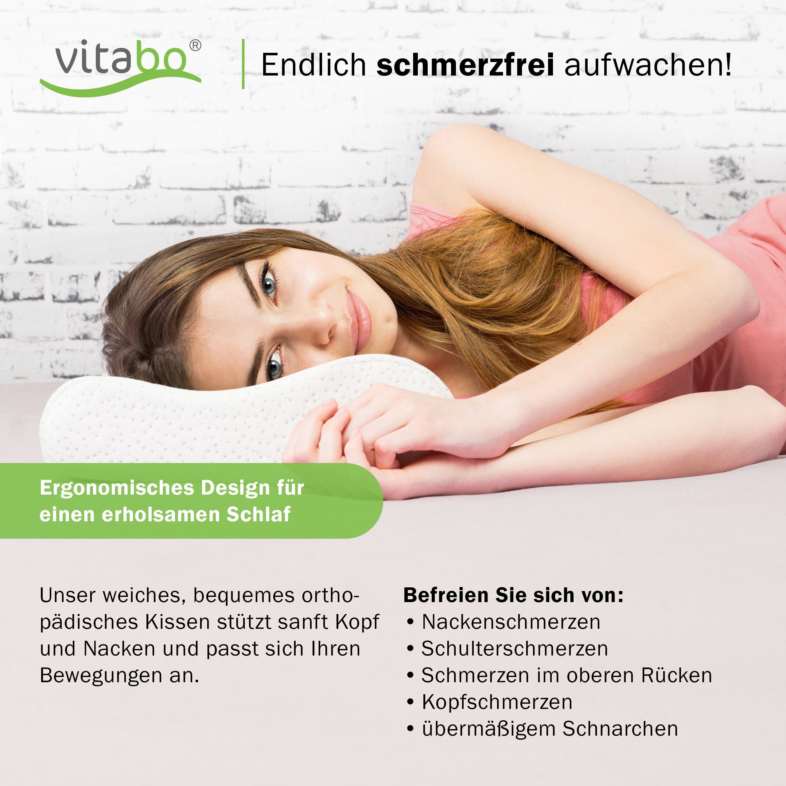 Vitabo Nackenkissen Vitabo anschmiegsames Kopfkissen aus Memory-Schaum I großes ergonomisches Schmetterling Kissen – Nackenstützkissen für Seitenschläfer aus Viscoschaum, 1-tlg.