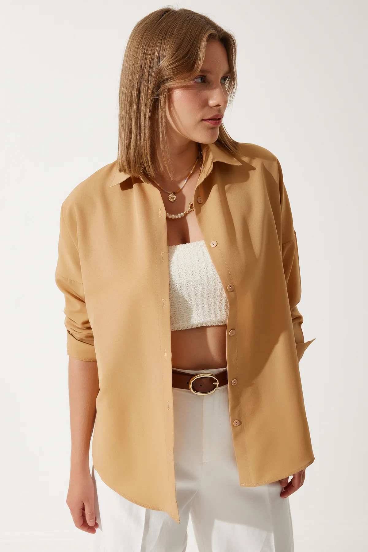 Happiness İstanbul  Hemd - Beige - Oversized