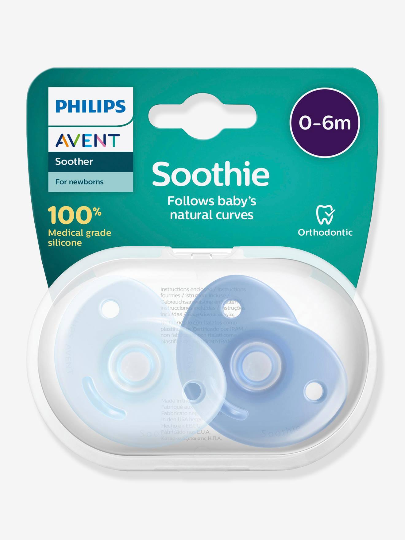 Lot de 2 sucettes nouveau-né Philips AVENT Soothie Cœur bleu clair + bleu