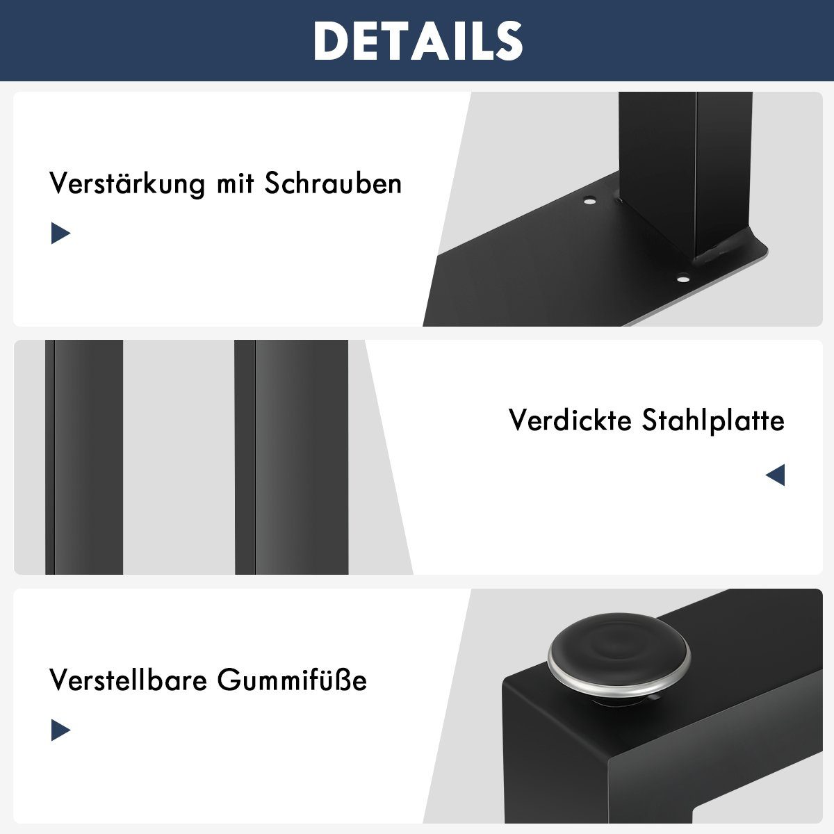 iscooter Tischbein 2er-Set Tischbein Metallfuß für Sitzbank, 45 x 40 / 71 cm, Stahl, für Tischuntergestell, DIY Sitzbank, Couchtisch