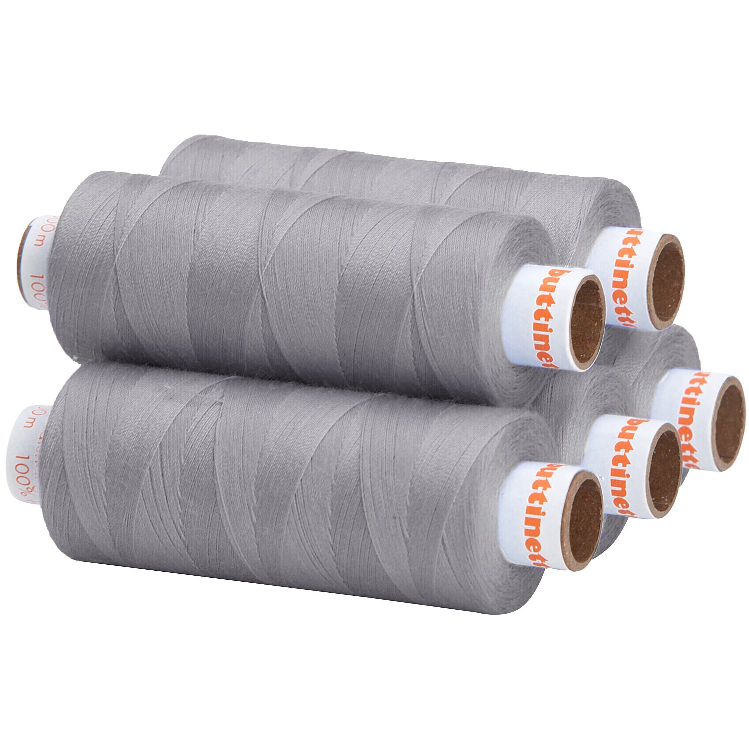 buttinette Universal-Nähgarn, Stärke: 100, 5er-Pack, silber