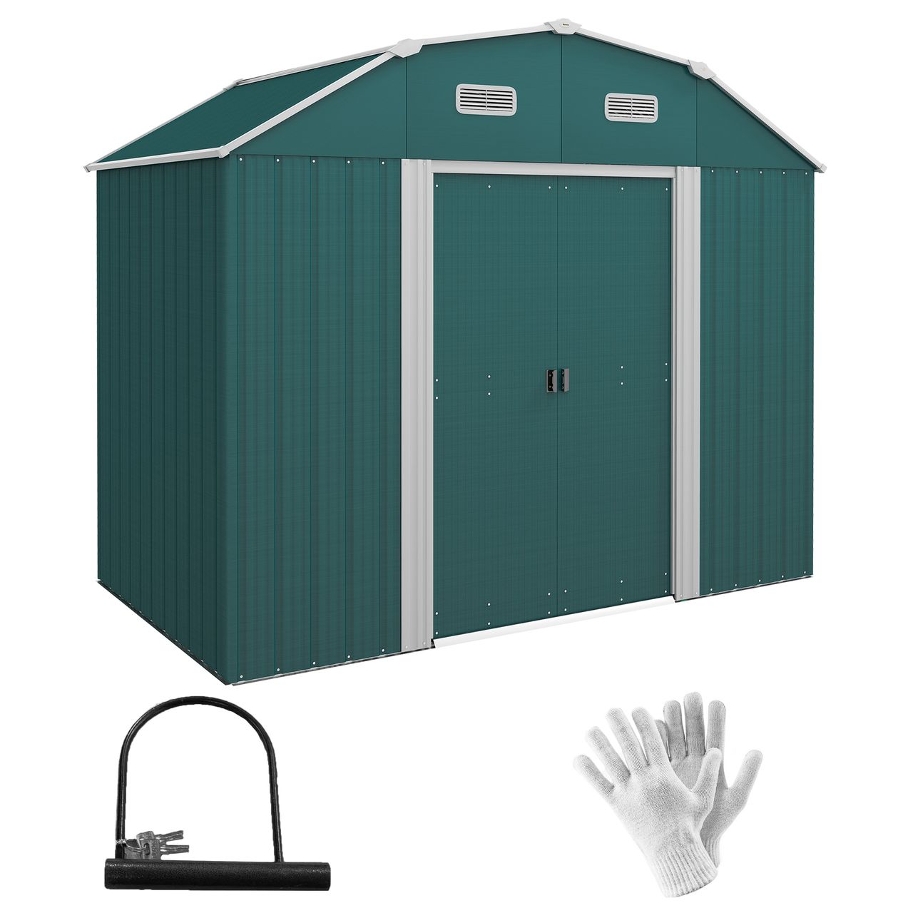 Outsunny Gerätehaus aus Stahl, 2,7 m² Geräteschuppen mit UV-Schutz, Grün
