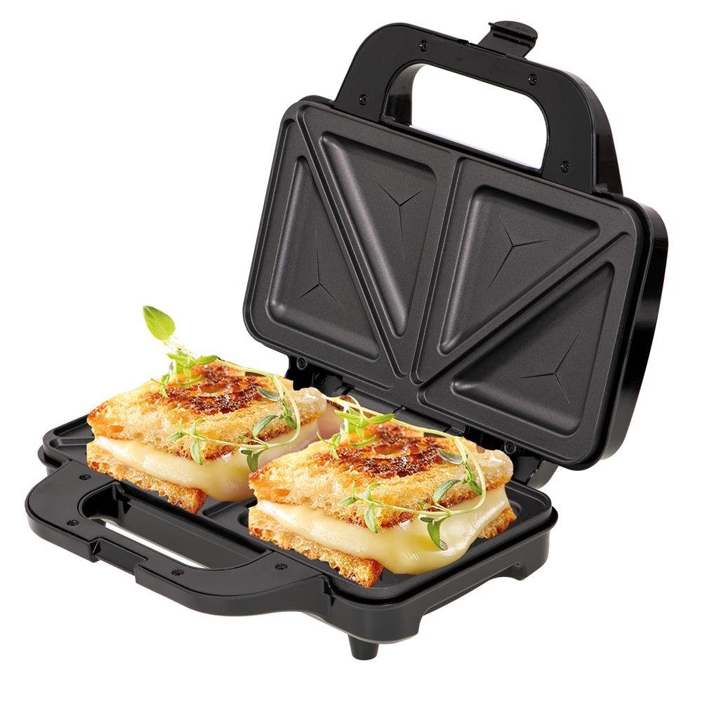 Adler Sandwichmaker AD 3043 Sandwich-Maker, Sandwich-Toaster, XXL Sandwich, Antihaftbeschichtung, schwarz / silber