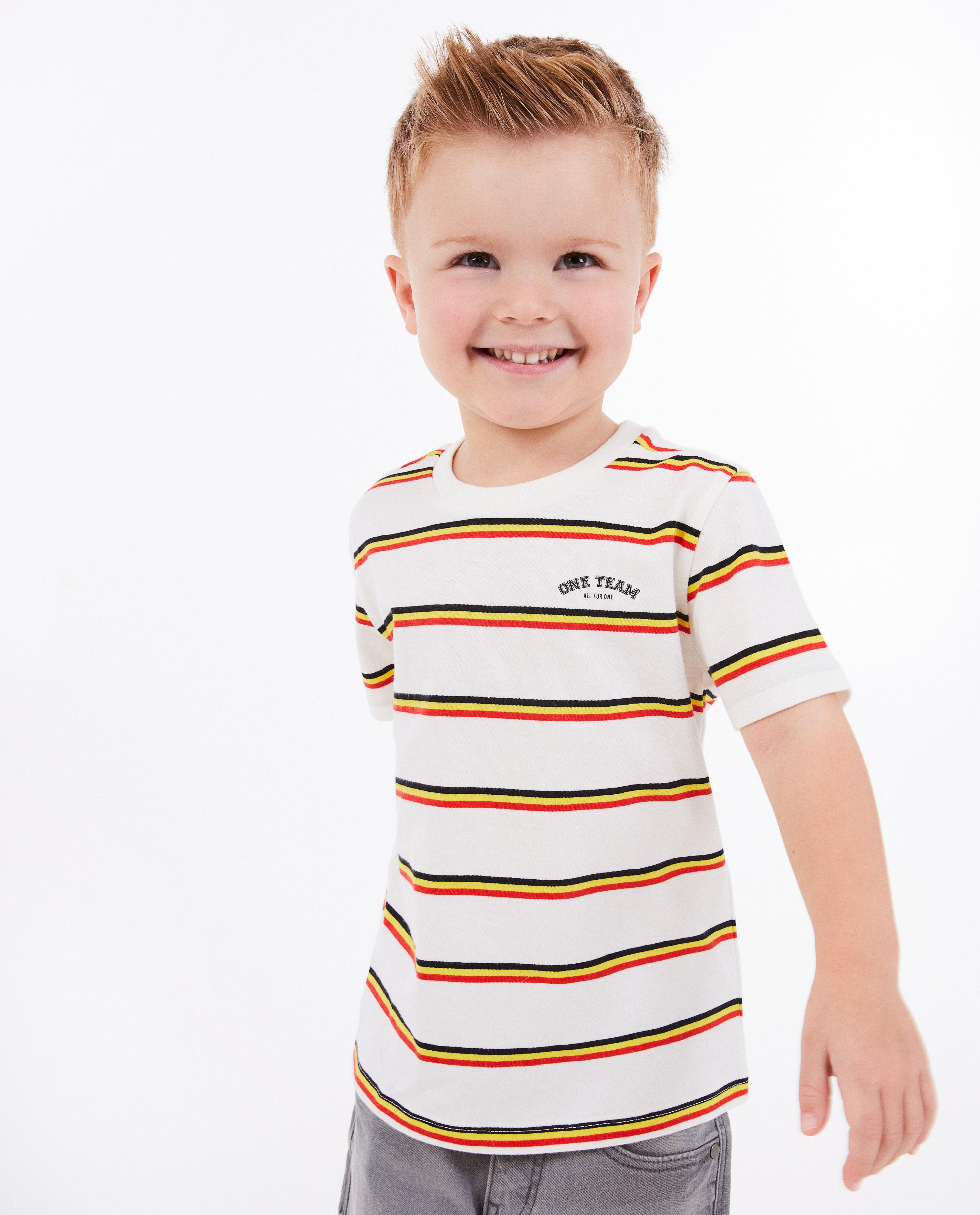 Tricou cu dungi Familystories, colecția Supporter, unisex, 2-7 ani, alb
