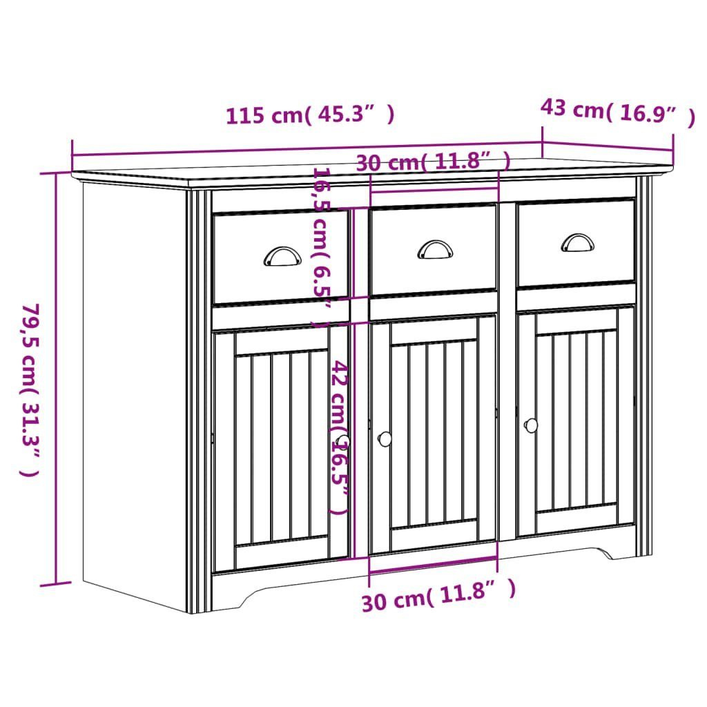 vidaXL Sideboard Sideboard BODO Weiß 115x43x79,5 cm Massivholz Kiefer (1 St)