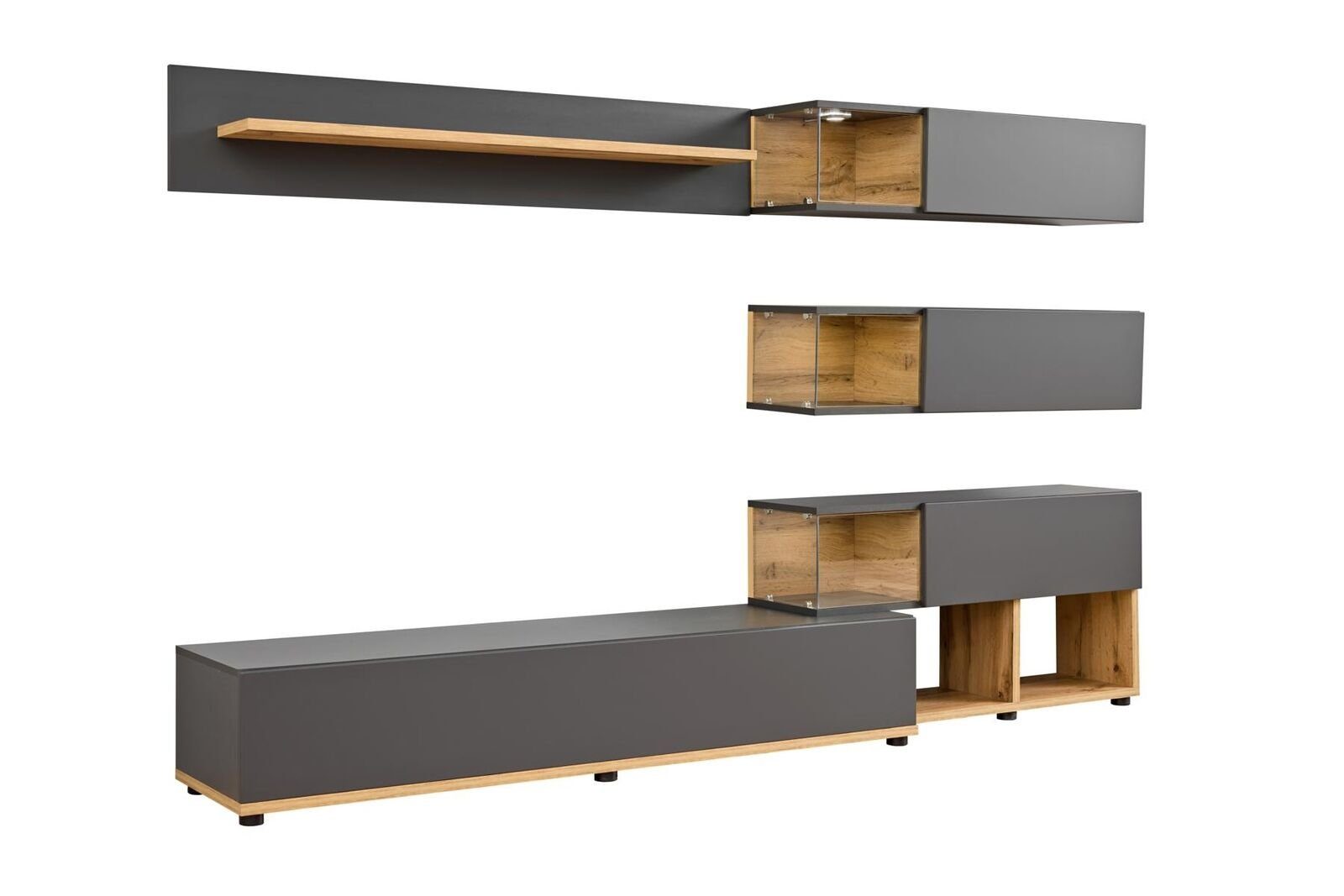 JVmoebel Wohnzimmer-Set Luxus Wandregal Regal TV-Ständer Modern Holz Designer, (6-St., TV-Ständer/3x Wandregale/Wandregal/Regal), Made in Europa