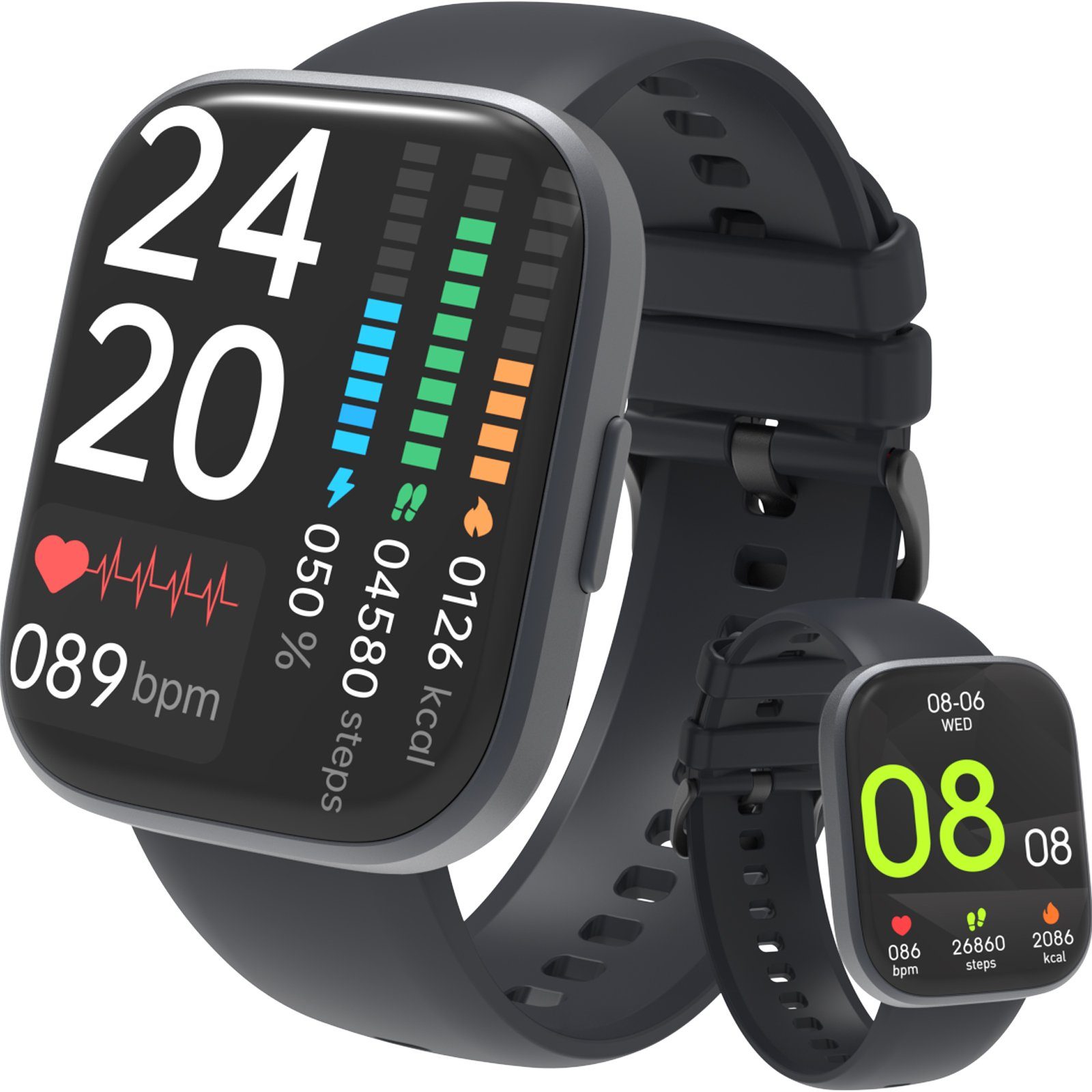 iceagle Smartwatch für Damen Herren, 1,96 Zoll Touchscreen Smart Watch Smartwatch (5.5 cm/1.96 Zoll, iOS 8.0+/Android 4.4) Gesundheits- und Fitness-Smartwatch, 300mAh Blutsauerstoff/Pulsmesser/Sportuhr Aktivitätstracker, Fitness Uhr, Fitness Tracker,