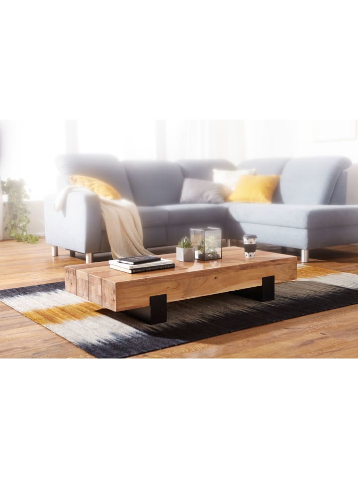 KADIMA DESIGN Couchtisch 130x59x25cm Massivholz / Metall Sofatisch, Design günstig kaufen onesize