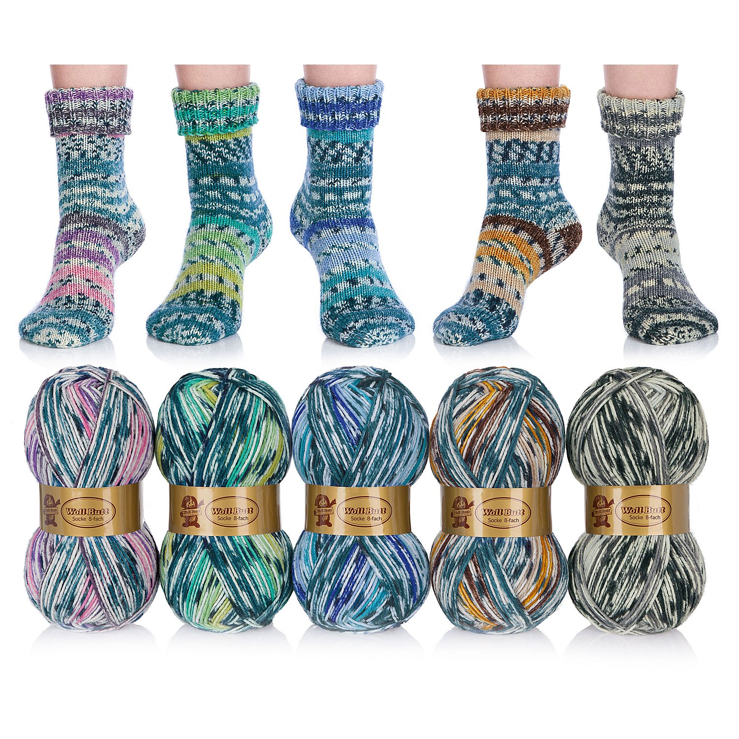 Woll Butt Socke 8-fach color