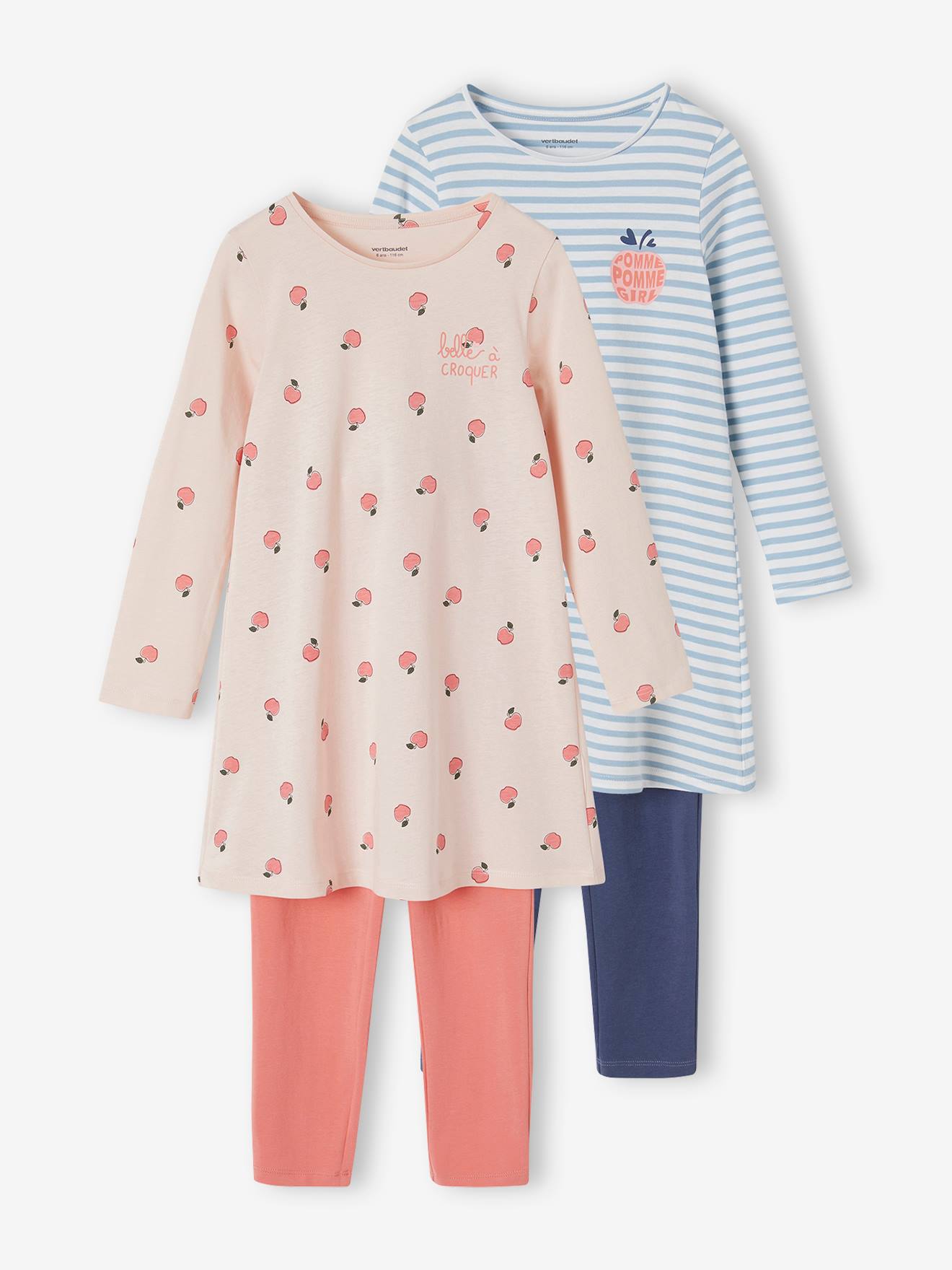 Vertbaudet 2er-Pack Mädchen Nachthemden & Leggings BASICS Oeko-Tex - rosa