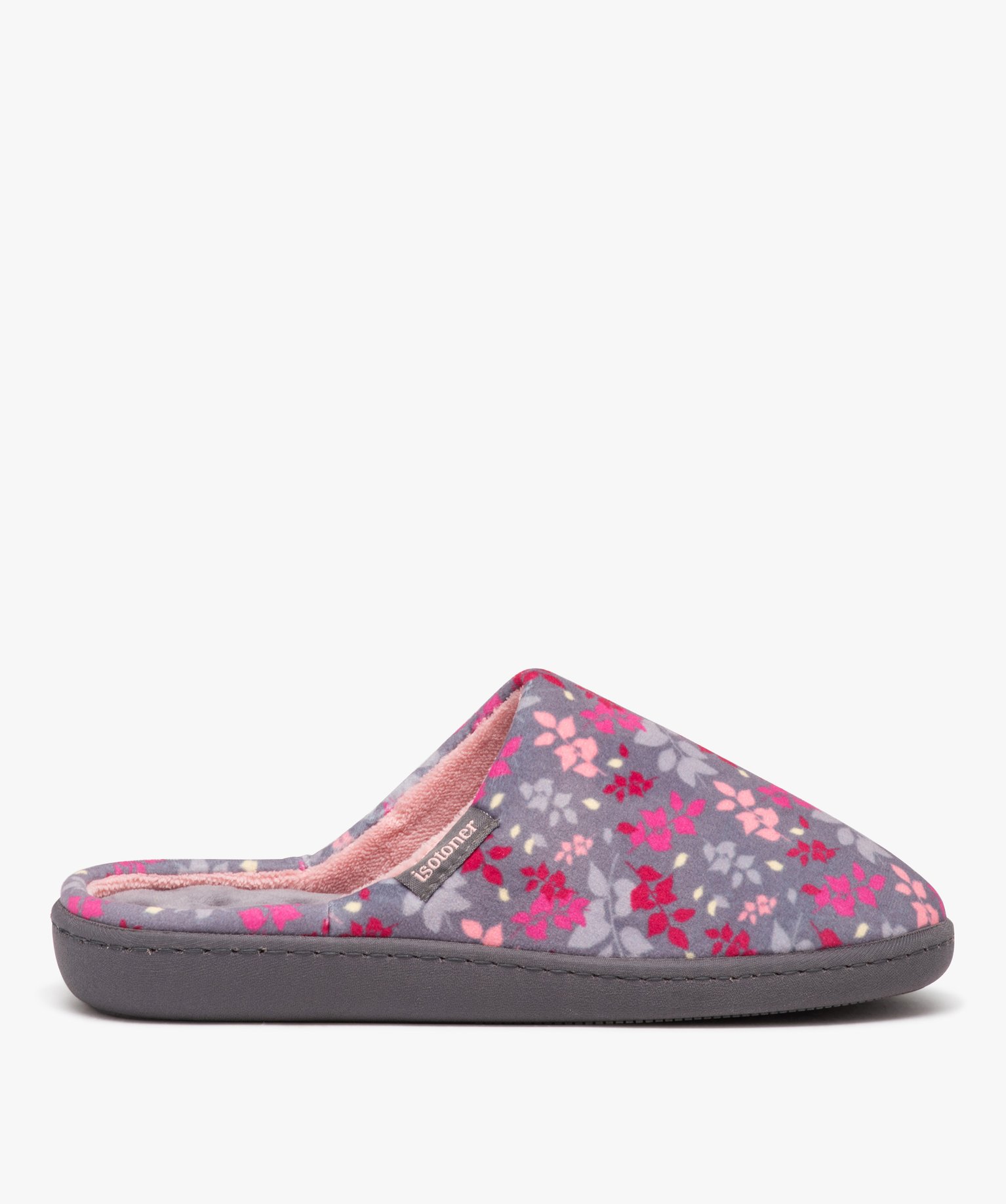 Chaussons femme mules en velours avec motifs - Isotoner gris | GEMO