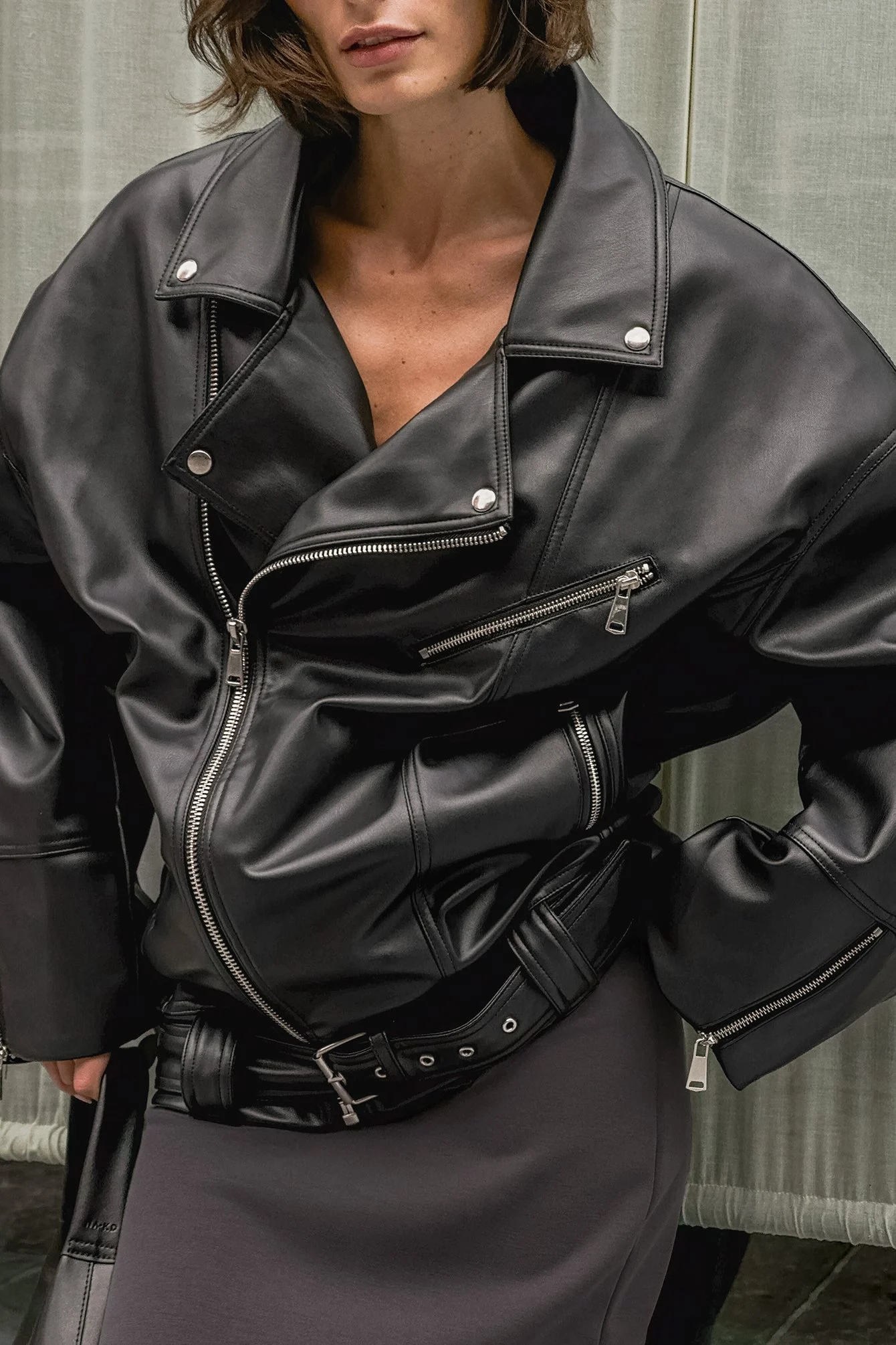 Oversized-PU-Bikerjacke