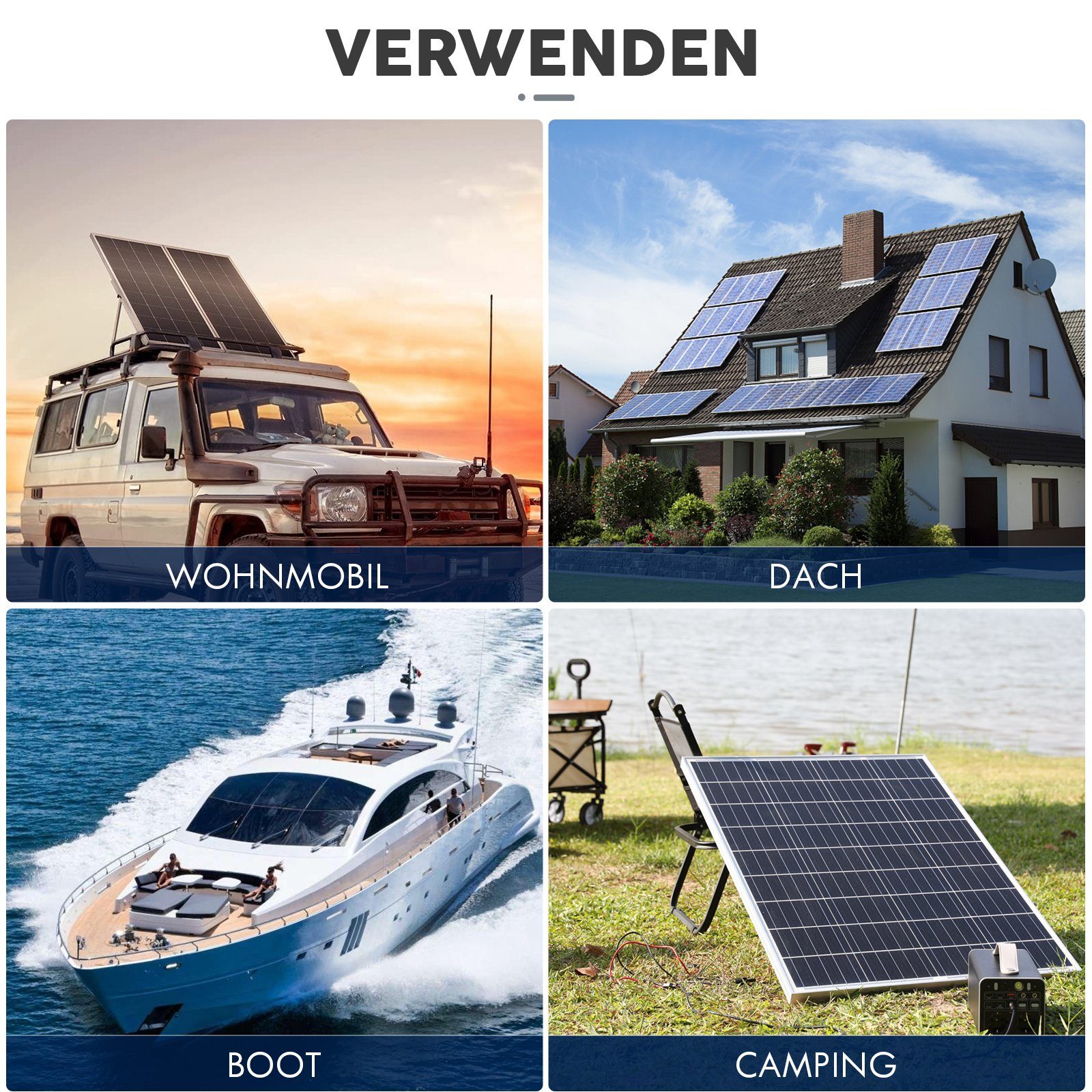 iscooter Solarmodul 100W Solarpanel 18V Monokristallines Solarmodul IP67, Solarzelle zum Laden von Balkon, Haus, Garten, Wohnwagen, Boot