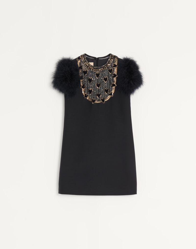 Vestido curto de crepe bordado de alta costura