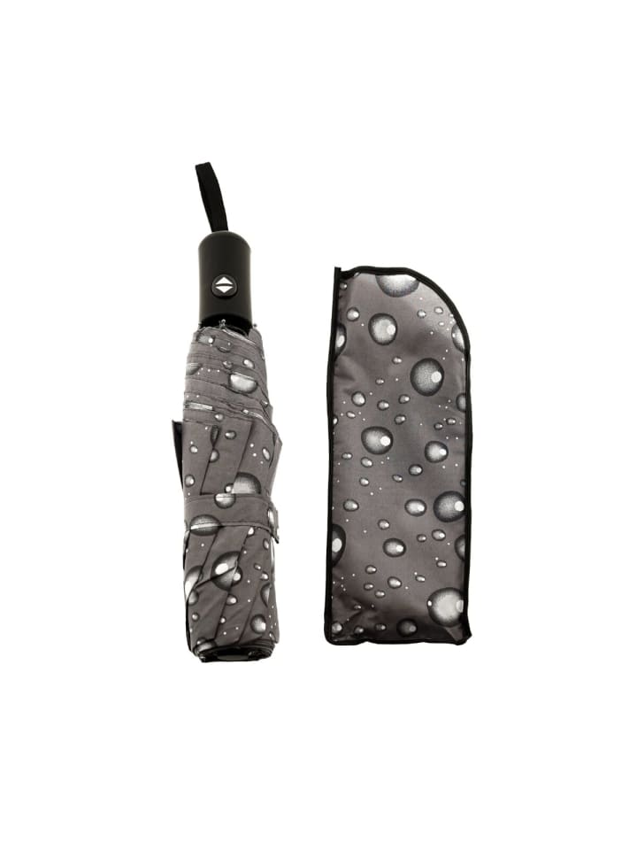 COFI 1453 Stilvoller Taschenschirm mit Schutzhülle und Regentropfendesign in Grau günstig kaufen onesize