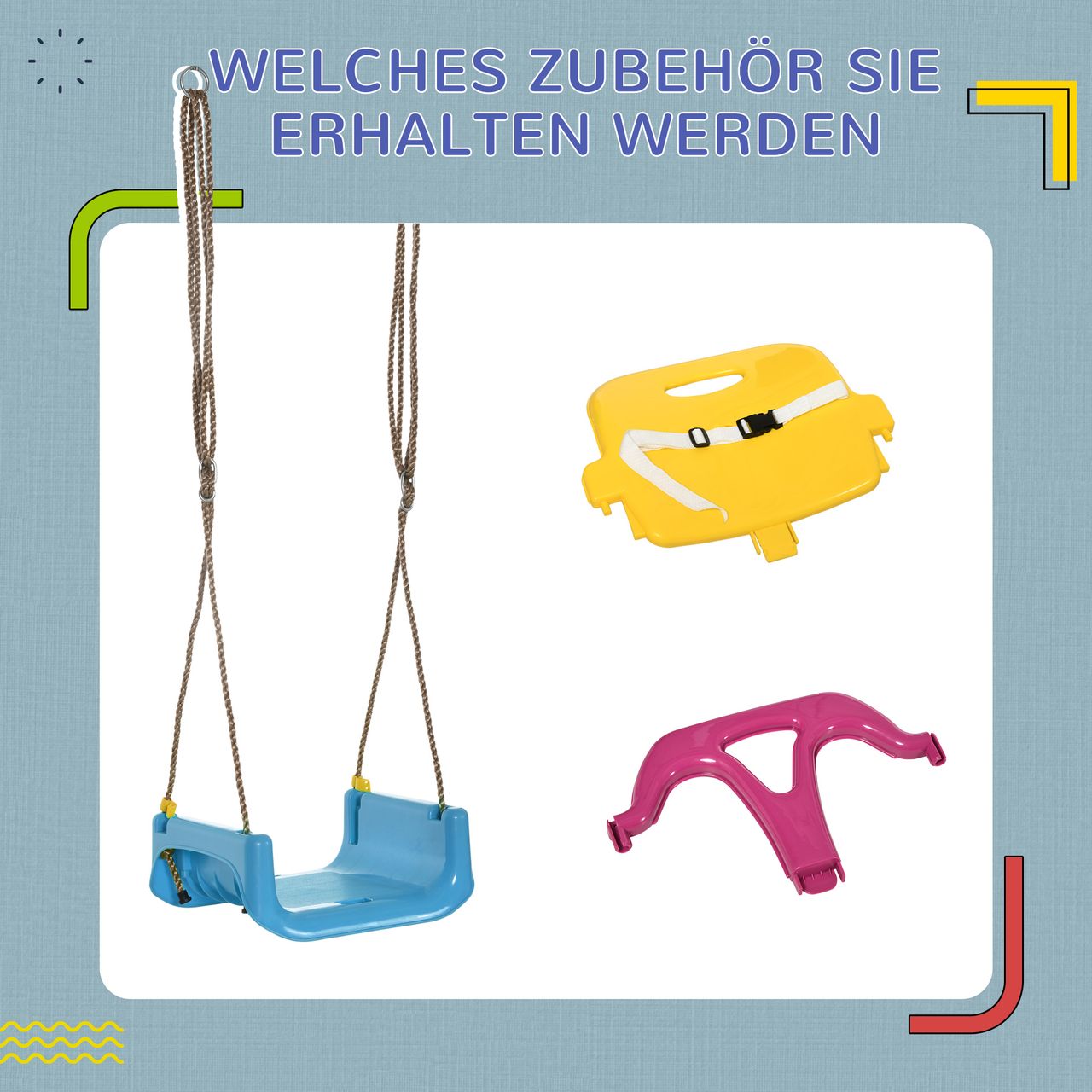 Outsunny 3-in-1 Babyschaukel, Kinderschaukel mit verstellbarem Seil, Blau