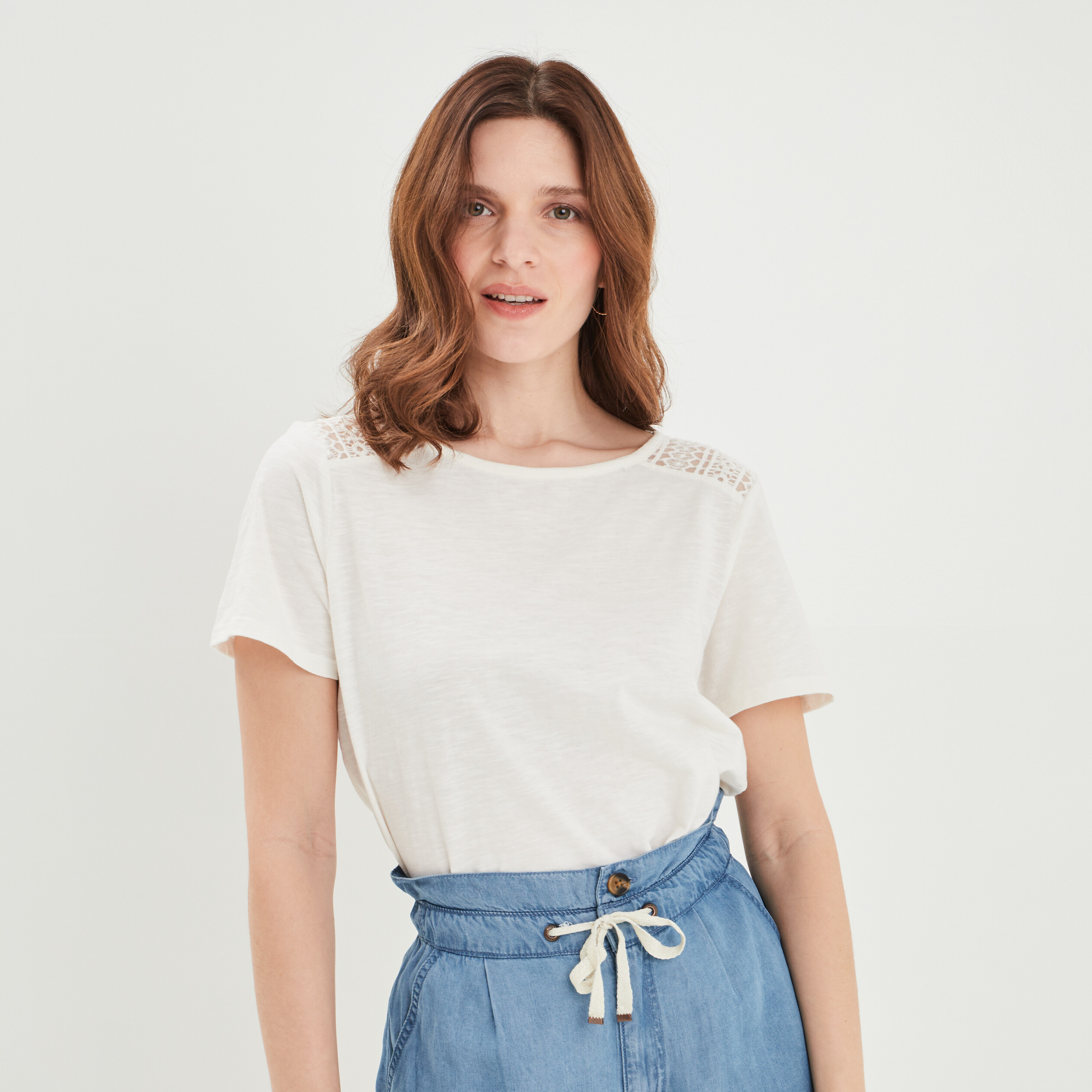 T-shirt épaules et dos macramé Creeks jaune clair femme | La Halle