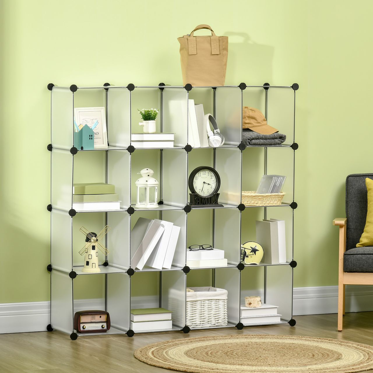 HOMCOM DIY Würfel Regalsystem 16 Würfeln Standregal 125 x 32 x 125 cm