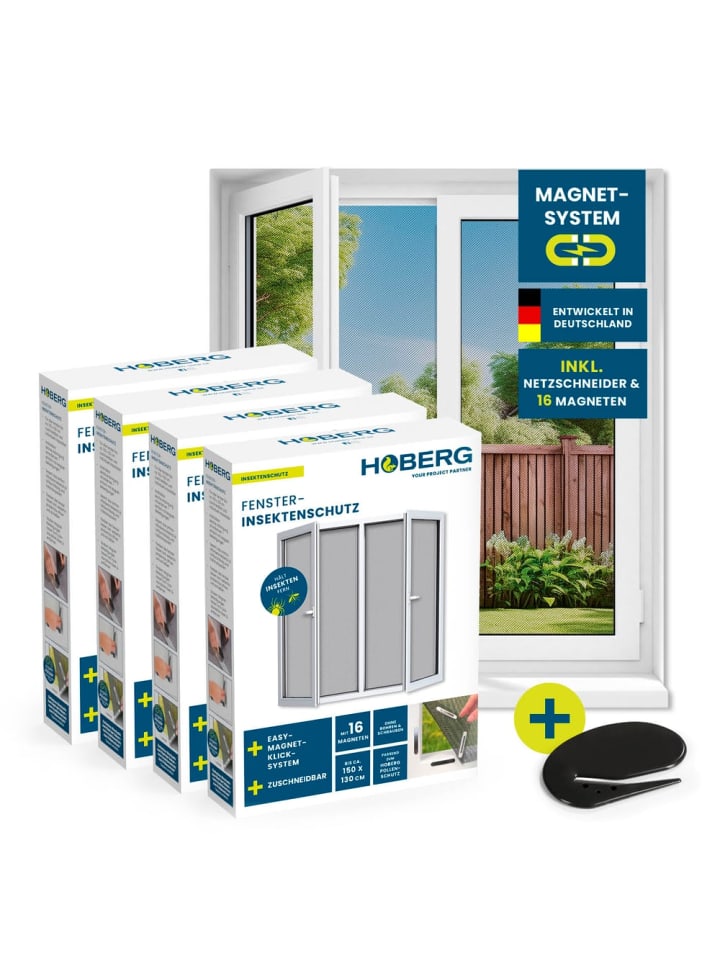 HOBERG Hoberg Fenster-Moskitonetz 150 x 130 cm - 16 Magnetbefestigung - Schwarz - 4er-S günstig kaufen onesize