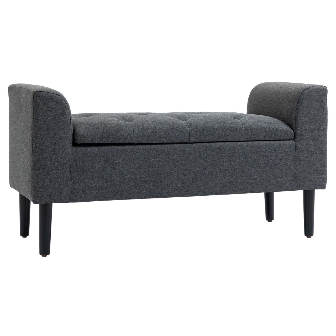 HOMCOM Sitzbank mit Stauraum Polsterbank Sitzhocker Sitztruhe belastbar bis 130 kg Leinen-Touch Gummiholz Dunkelgrau 116 x 44 x 58 cm