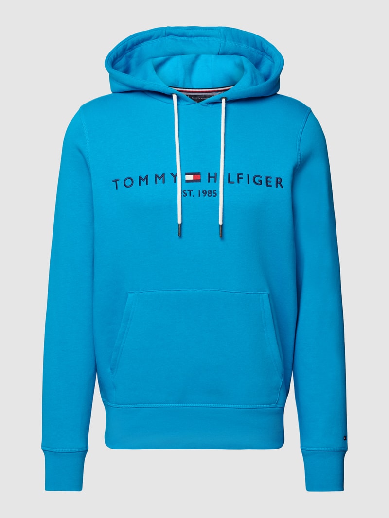 Hoodie mit Label-Stitching in aqua blau