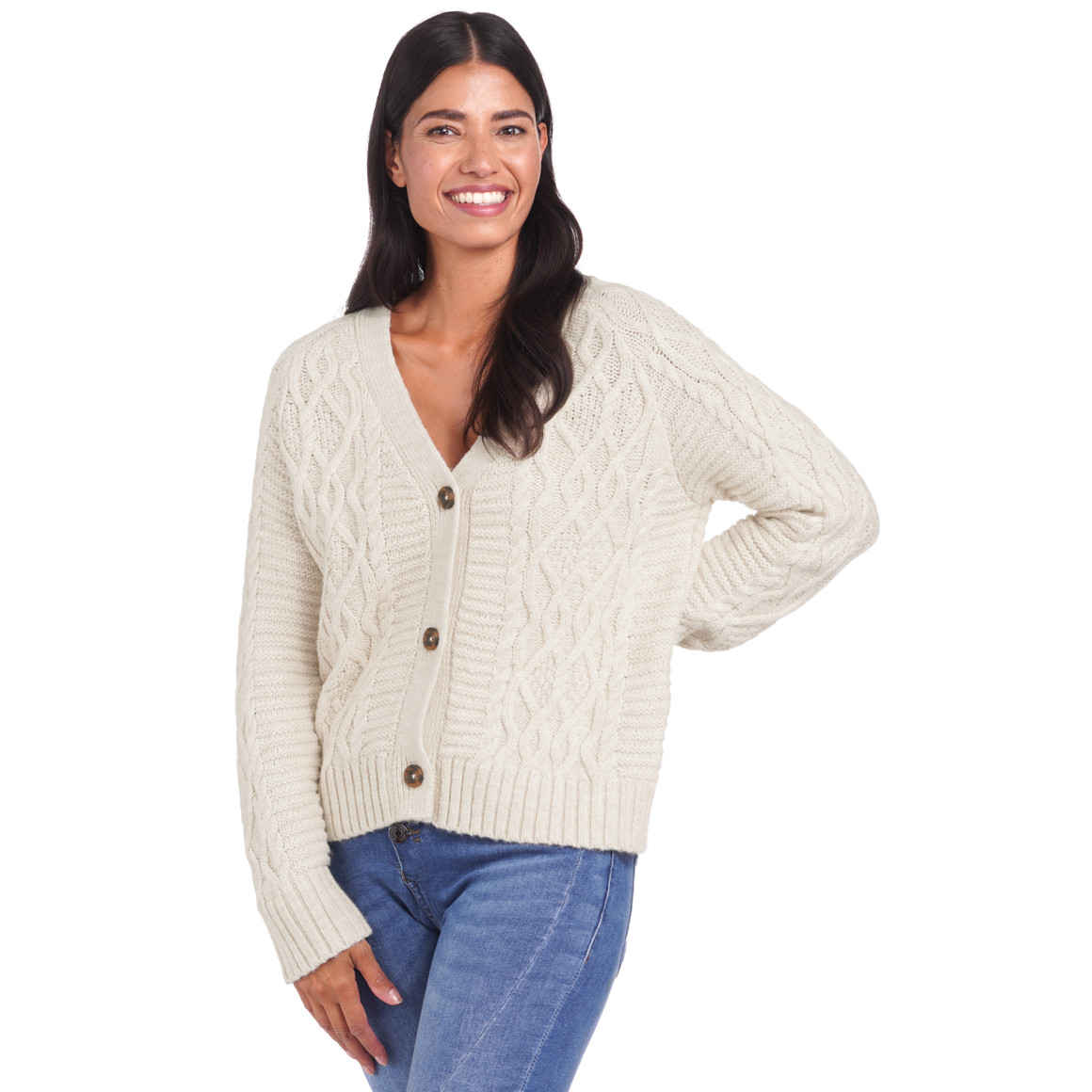 Damen Strickjacke mit Zopfmuster