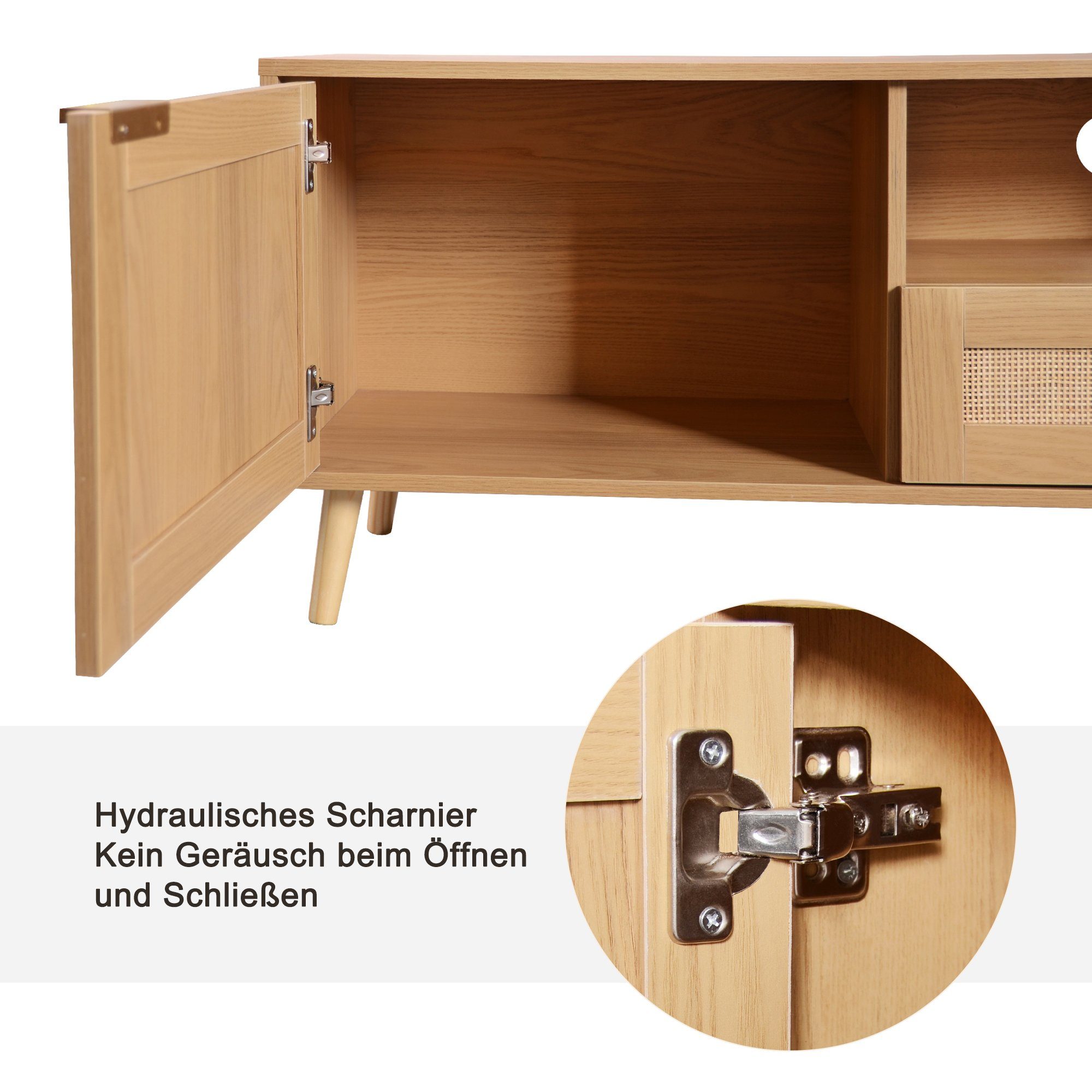 HAUSS SPLOE TV-Schrank TV-Tisch Beistellschrank Sideboard (TV-Konsolentisch,200*37*49cm) mit massiven Holzfüßen, Geflochtener Rattan-TV-Boards