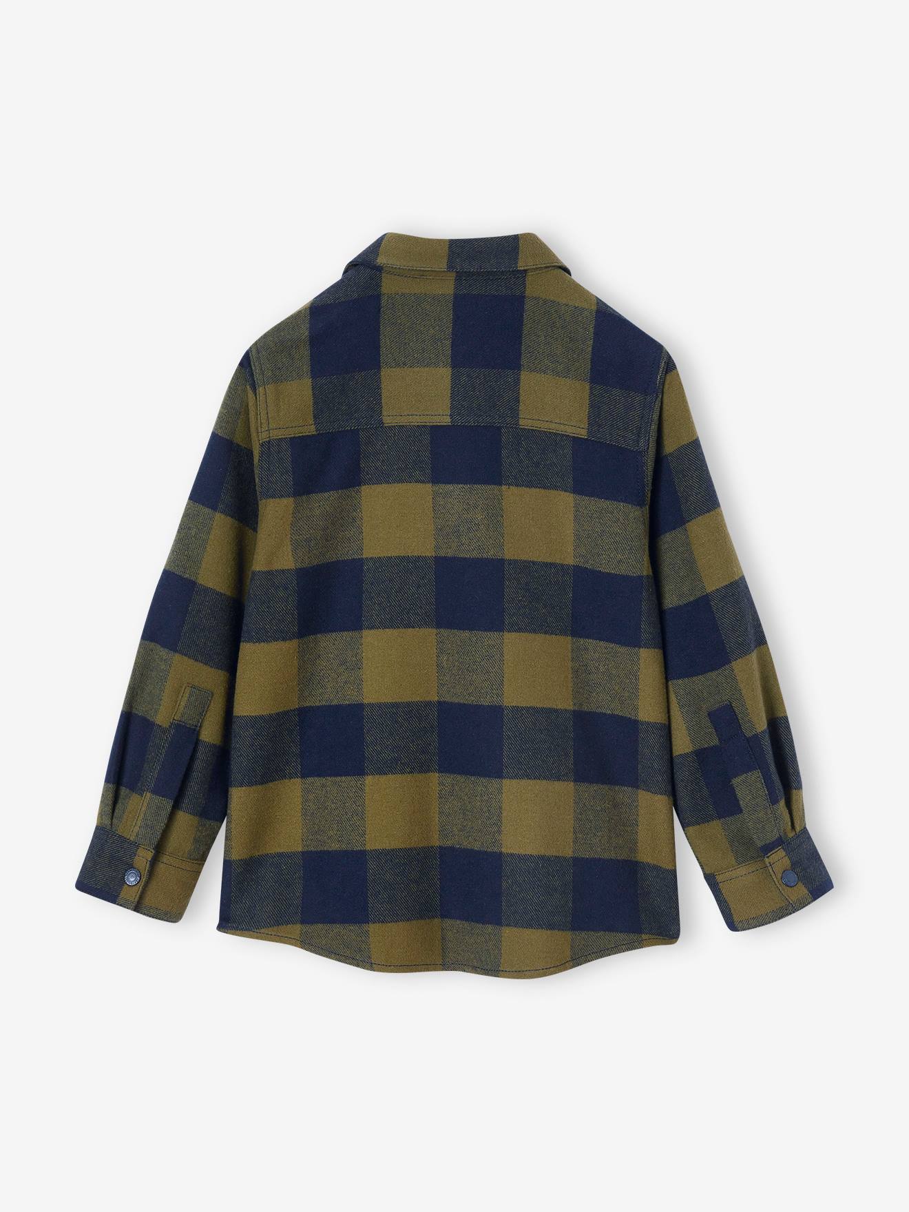 Chemise à grands carreaux en flanelle garçon olive