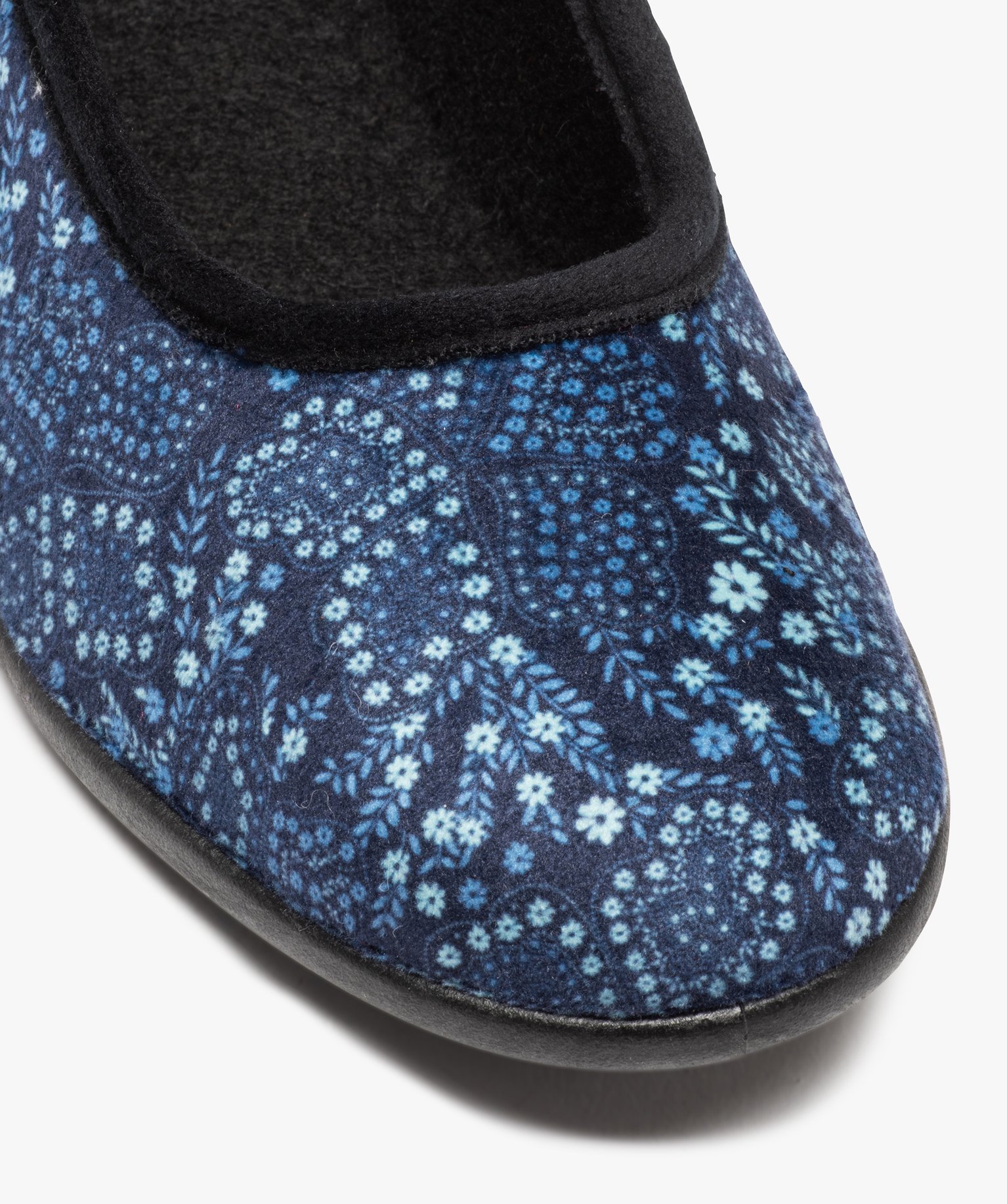 Chaussons femme ballerines en velours imprimé bleu | GEMO