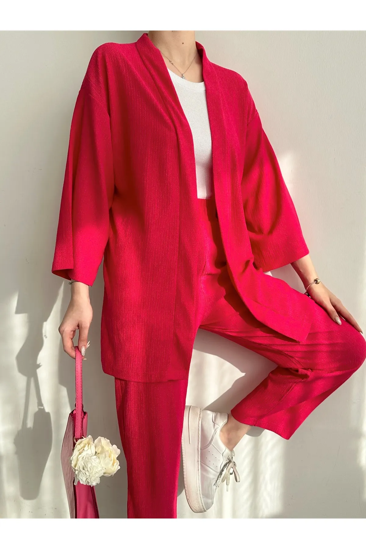 BEJNA  Damen-Strickset mit Kimono-Hose in Fuchsia