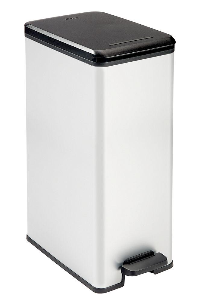 Curver DECO SLIM BIN Abfalleimer 40L mit Fußpedal silber metallic