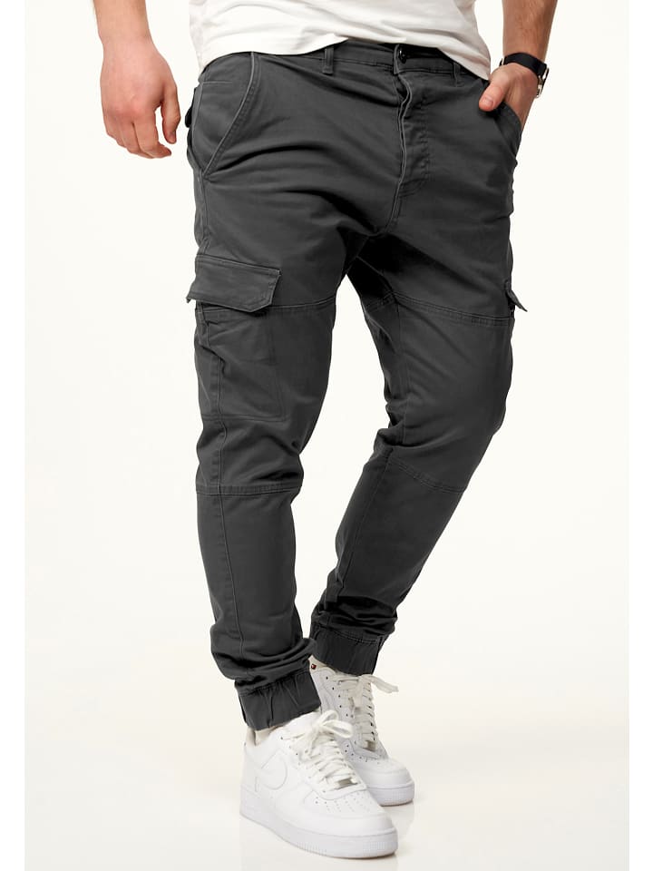 DAILY COTTON Cargohose - mit elastischen Beinbündchen Jogger-Hose Jeans in Dunkelgrau günstig kaufen