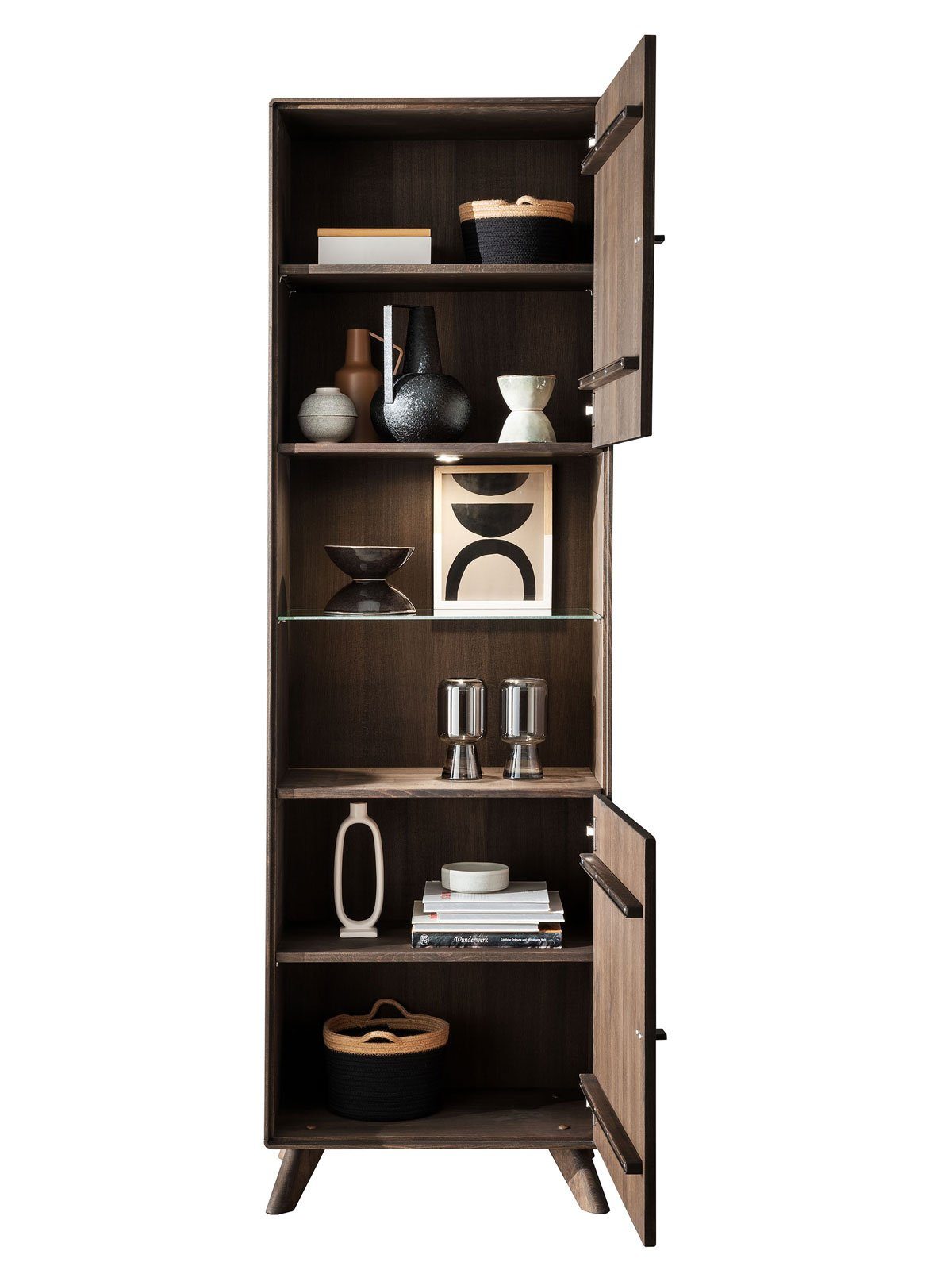 Casamia Highboard Vitrine Standvitrine Massivholz 65x209cm Varese Kernbuche braun