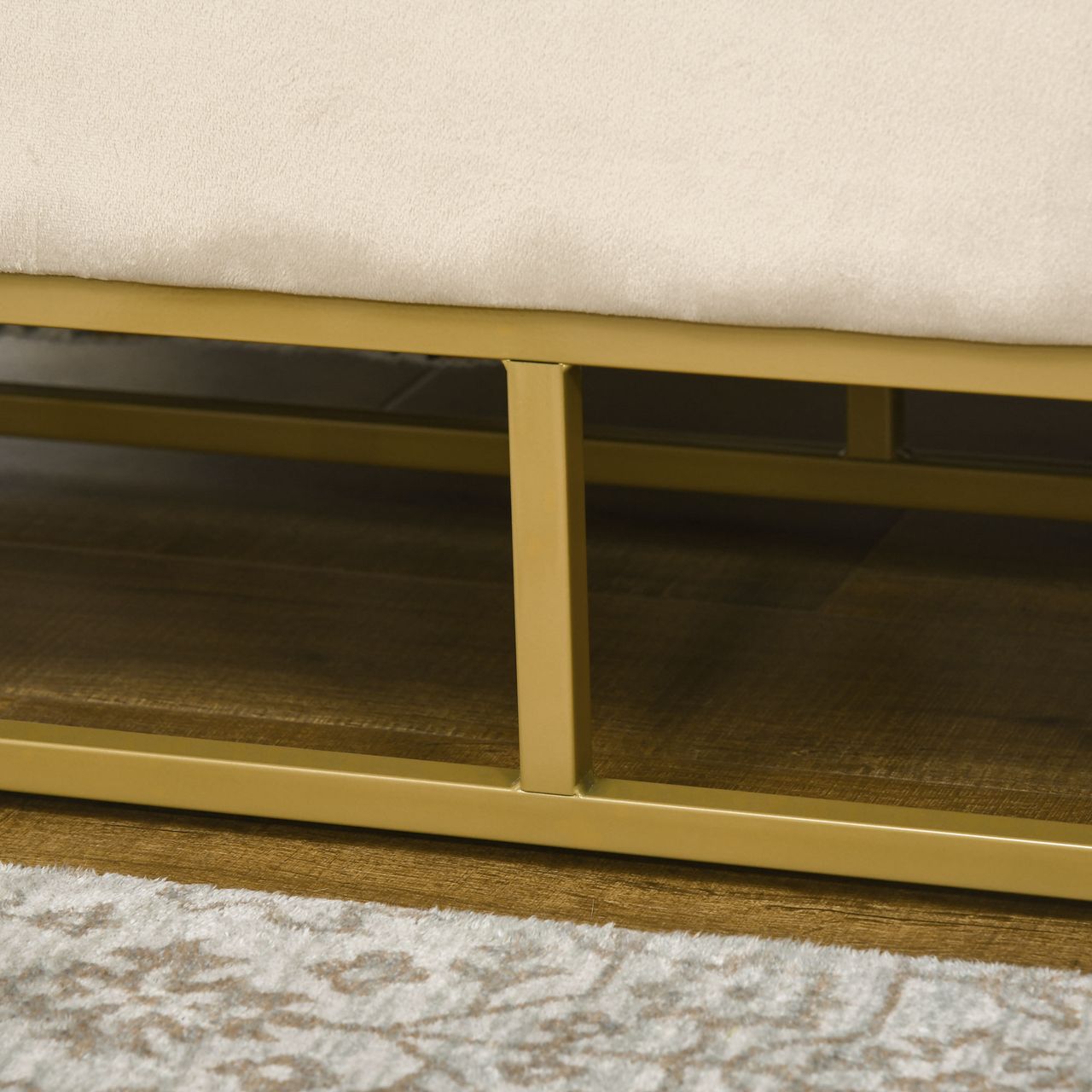 HOMCOM Sitzbank mit Stauraum, Polsterbank, Bettbank mit Samtoptik, Stahl, Beige
