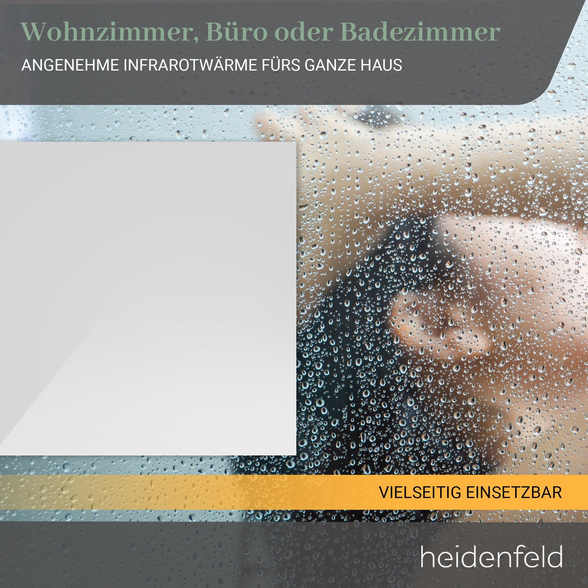 Heidenfeld Infrarotheizung 300 - 1200 W Wand Decken Elektroheizung HF-HP130 - 10 J. Garantie, Fernbedienung - Fenster-Auf-Erkennung - Infrarot Heizung Heizkörper