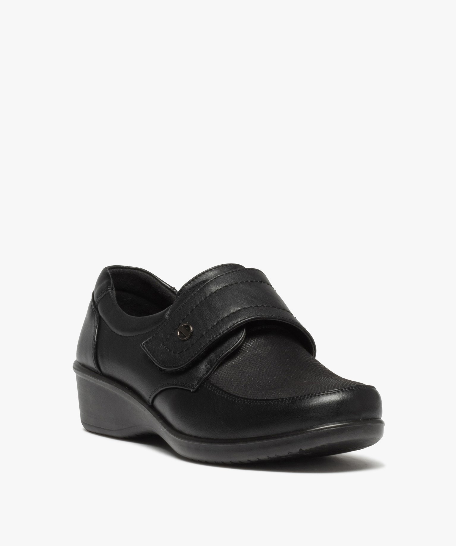 Derby confort avec fermeture scratch avec large talon femme noir | GEMO