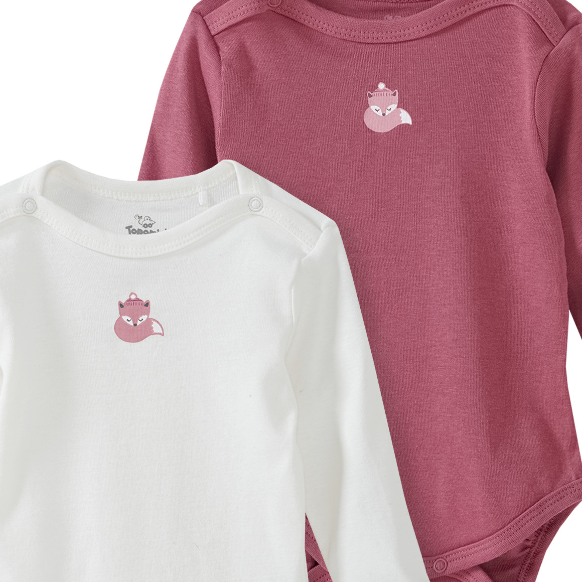 2 Baby Langarmbodys mit Fuchs-Motiv