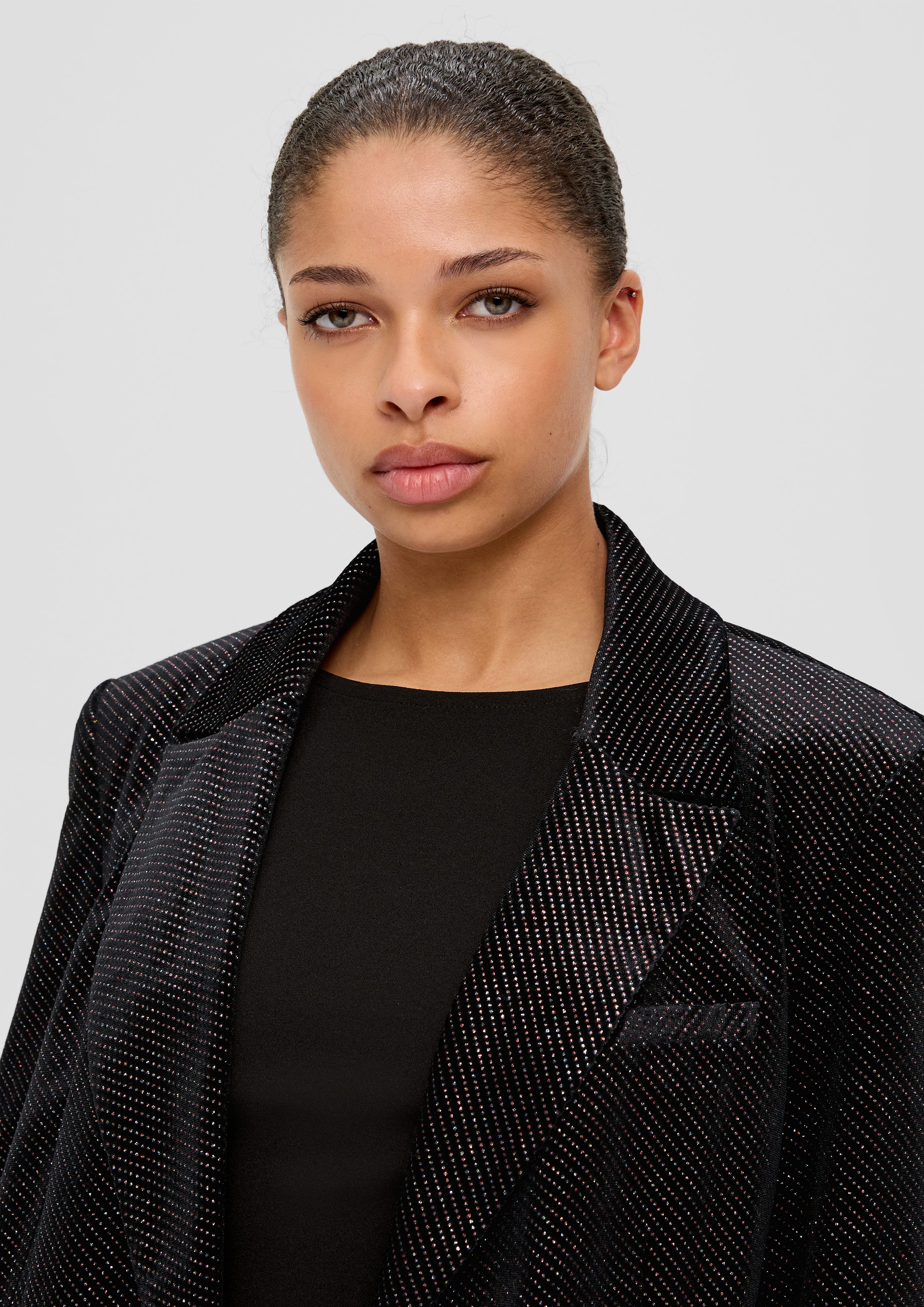 QS Jackenblazer Samtblazer mit Glitzer Glitzer